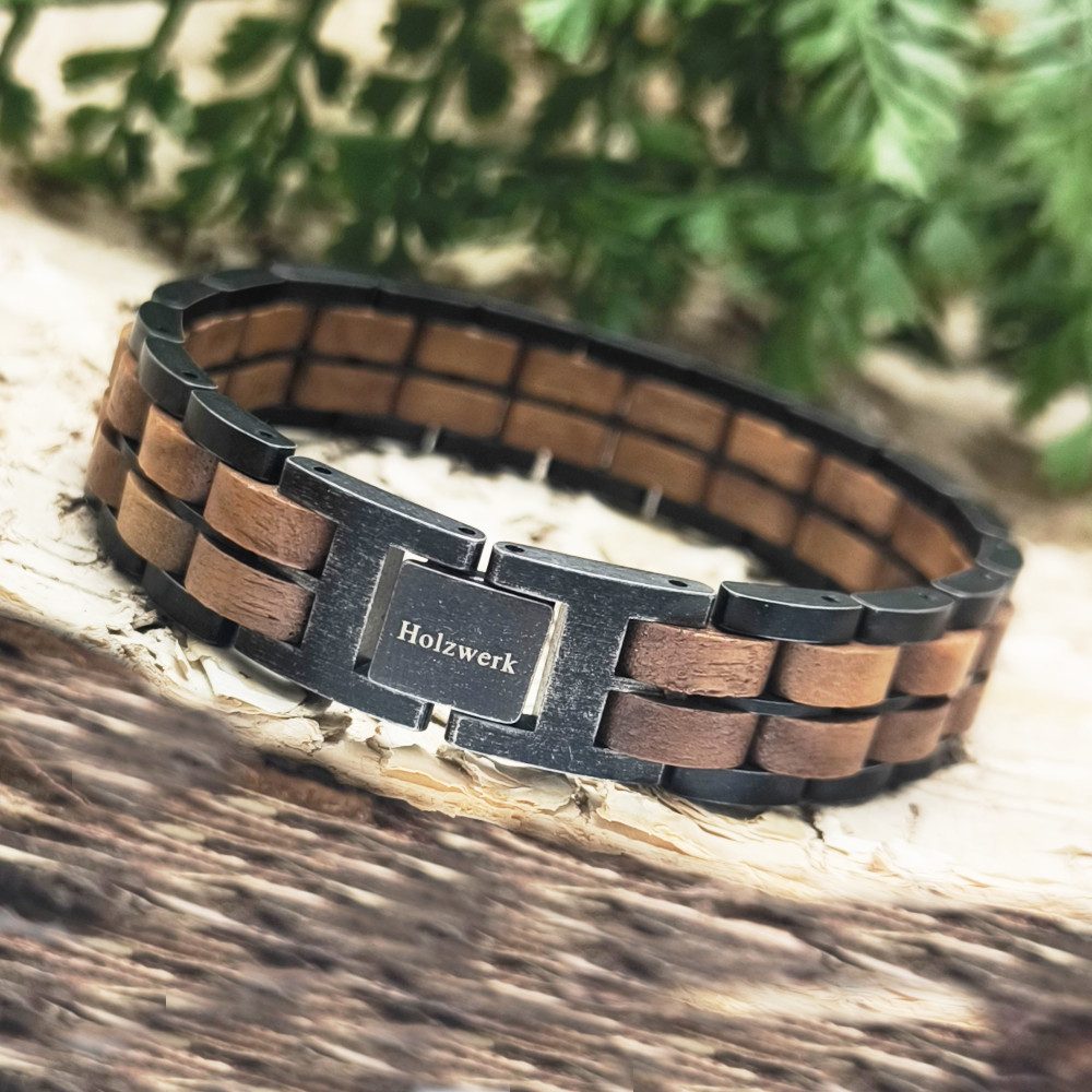 Holzwerk Edelstahlarmband Designer Holz Armband, Armkette Gliederarmband, Holz Unikate inkl. Armbandkürzer, ideal als Geschenk
