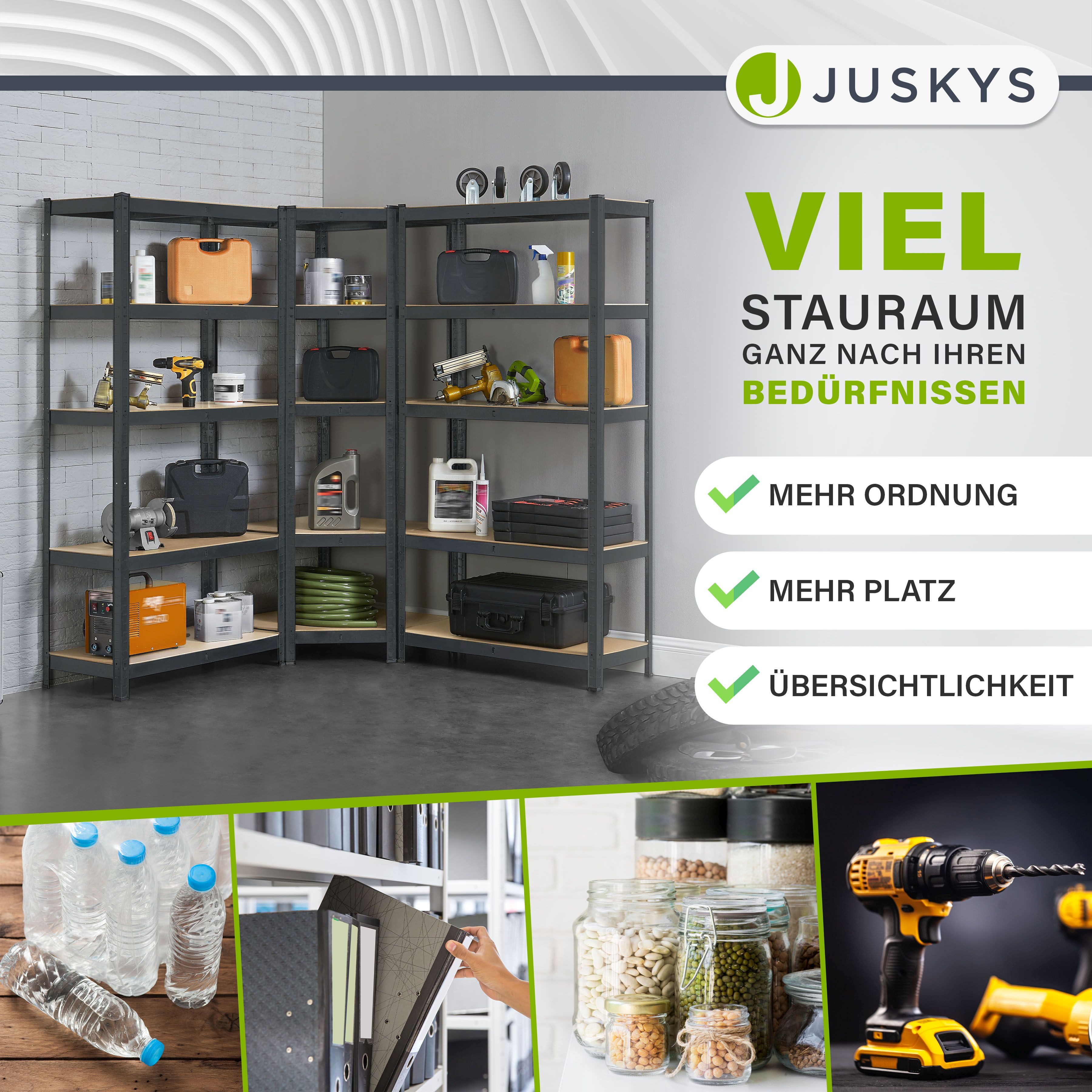 Juskys Schwerlastregal 3er Regalsystem, Set, Kunststofffüße gegen Kratzer, flexibel aufbaubar