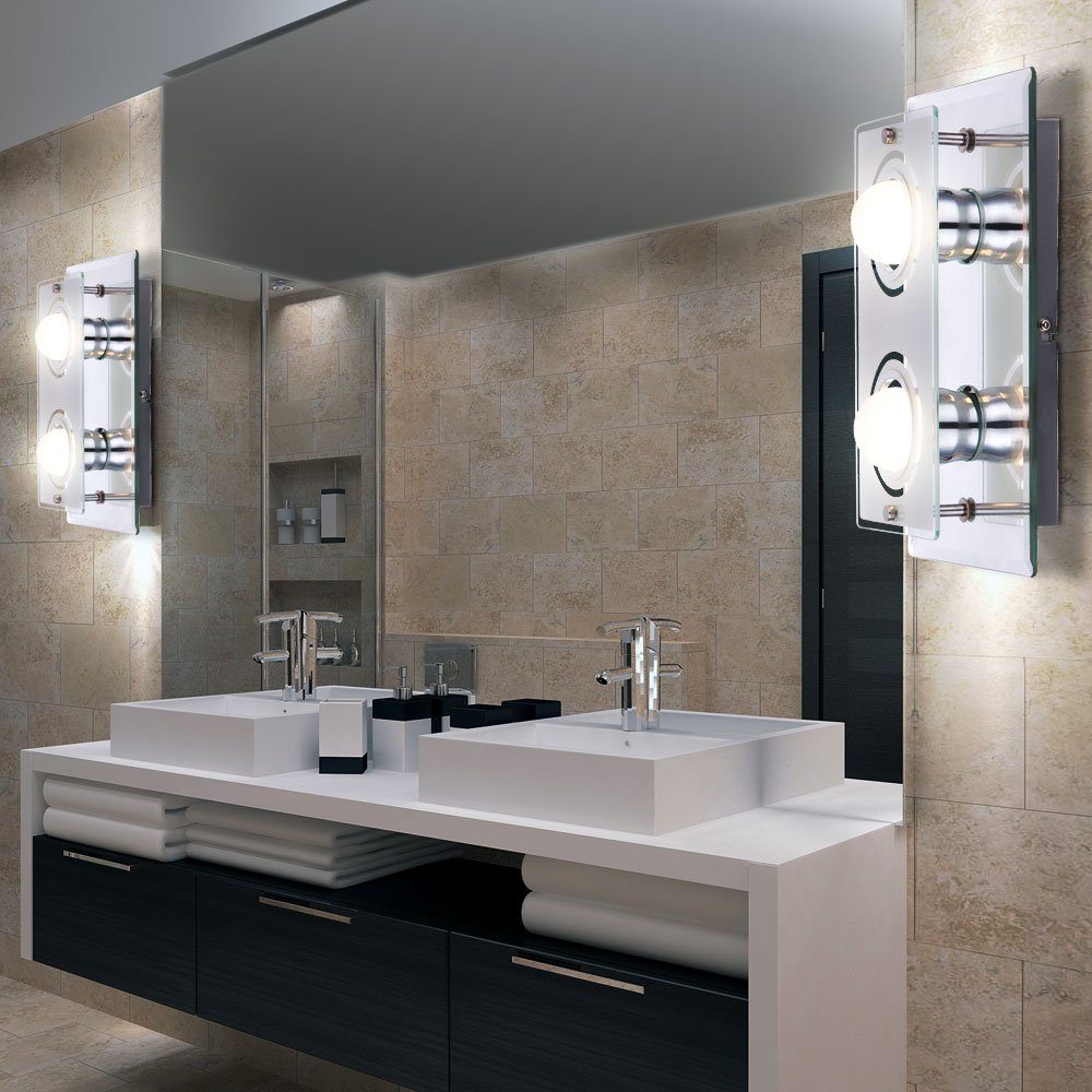 Badezimmer Glas Flurleuchte etc-shop Chrom Wand inklusive, Warmweiß, LED Wandleuchte Wandlampe Leuchtmittel Wandleuchte,