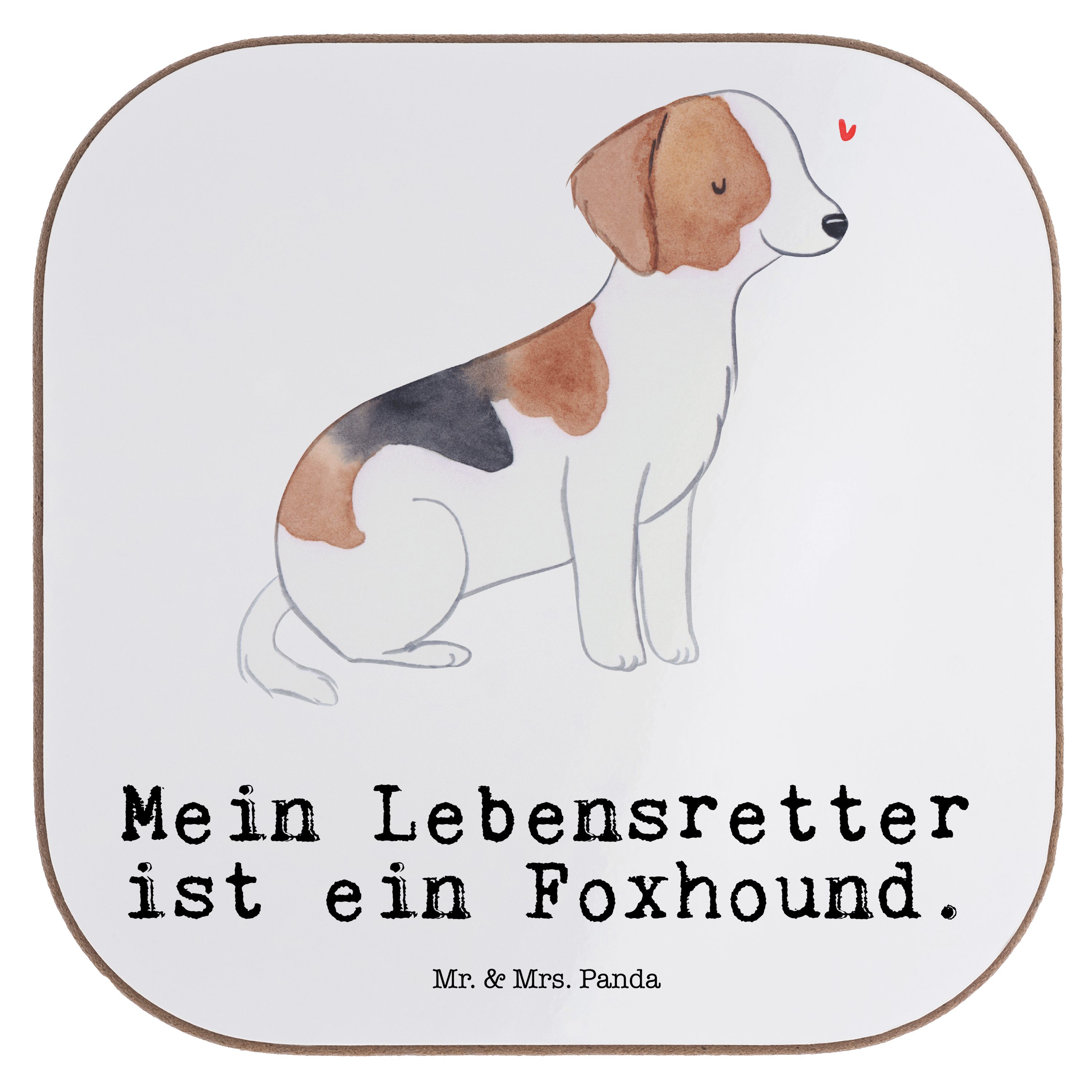 Mr. & Mrs. Panda Getränkeuntersetzer Foxhound Lebensretter - Weiß - Geschenk, Untersetzer Gläser, Jagdhund, 1-tlg.