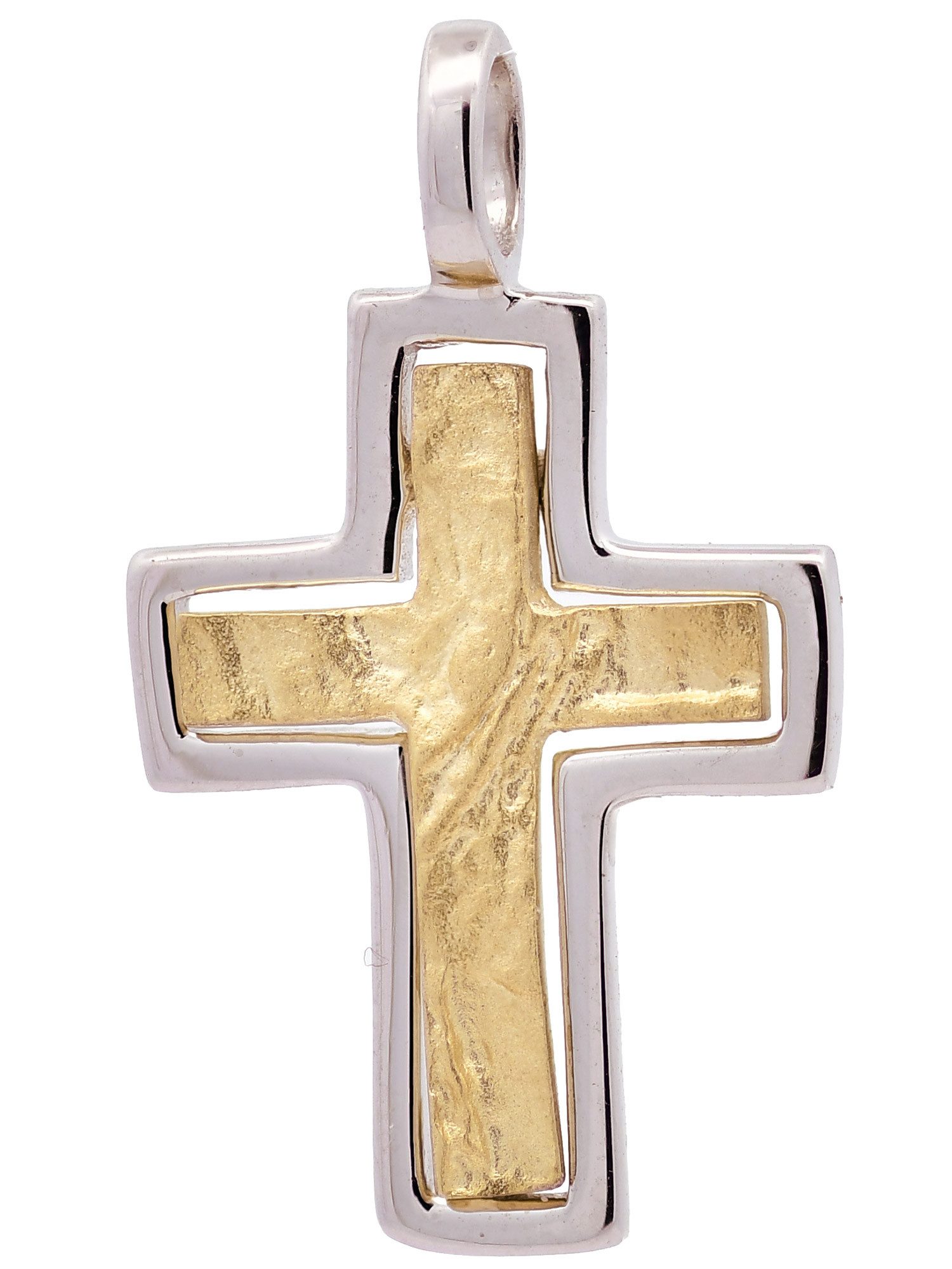 HOPLO Kreuzanhänger Anhänger Kreuz 333/GW Karat Gold mit vergoldeter Silberkette 36 cm, Made in Germany