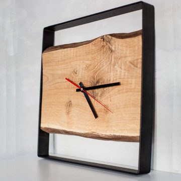 holz4home Wanduhr Quadratische Wanduhr mit Stahlrahmen Eiche Ø 43 cm von holz4home®