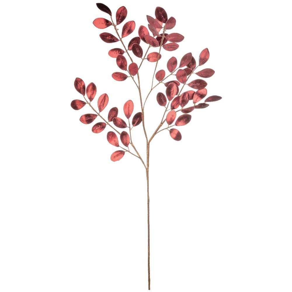 Kunstblume Kunstzweig runden Blättern glänzend Kunststoff rot 1 Stk 68 cm Zweig, matches21 HOME & HOBBY, Höhe 68 cm