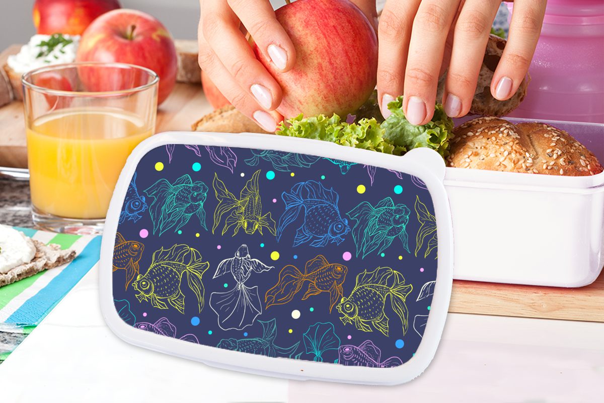 - und (2-tlg), Mädchen Pastell Lunchbox weiß Jungs - Neon - Fisch MuchoWow Kunststoff, Erwachsene, Kinder für Brotbox Muster, und für Brotdose,