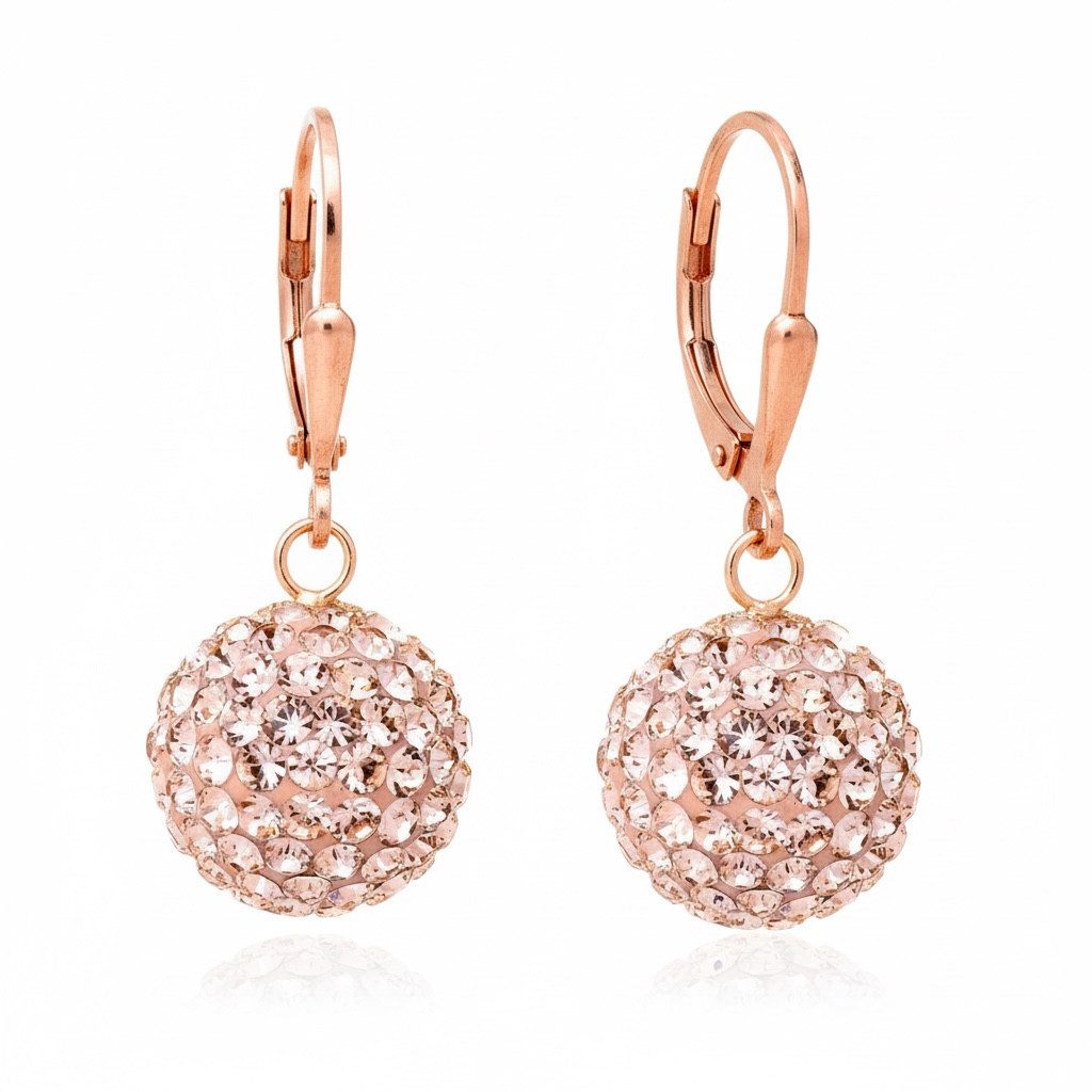 Karisma Paar Ohrhänger Damen Ohrhänger Ohrringe - Silber 925 Rosé Gold beschichtet, Mit Kristall Elements 12mm - 1549E.RG.12