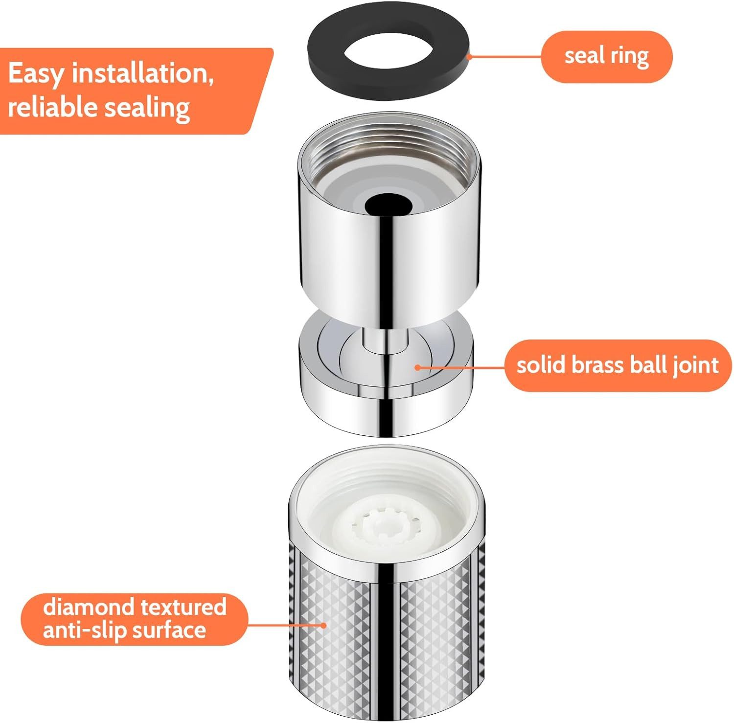 FELIXLEO Strahlregler Wasserhahnaufsatz 3 Strahlarten 6 Adapter Küche Bad, (1-tlg) – Bild 3 von 5