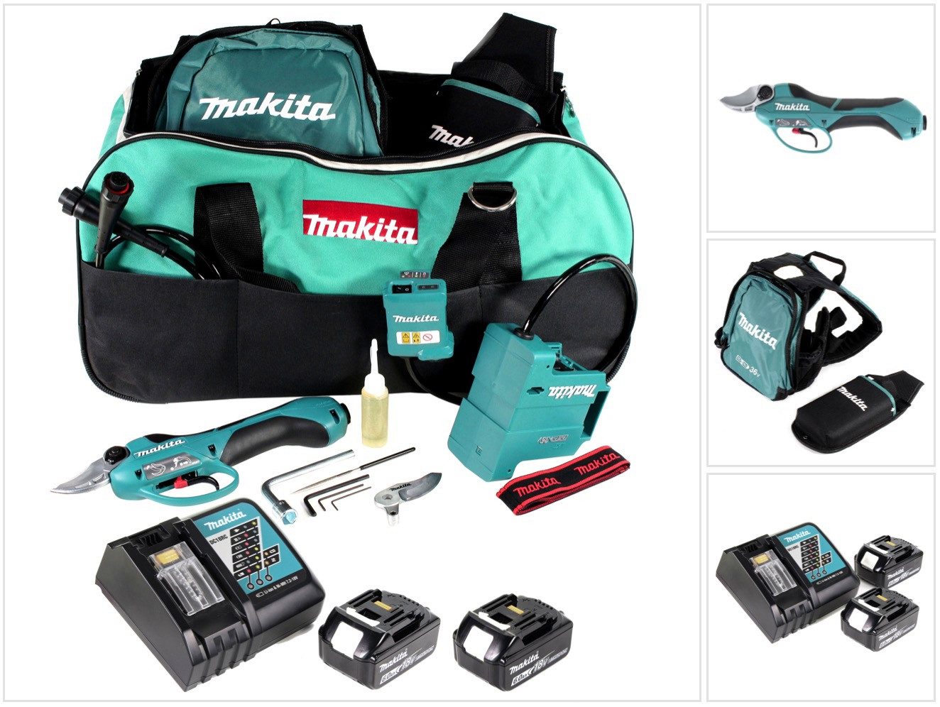 Makita Akku-Astschere DUP 361 RG Akku Rebschere Astschere 36 V (2x 18 V) + 2x Akku 6,0 Ah