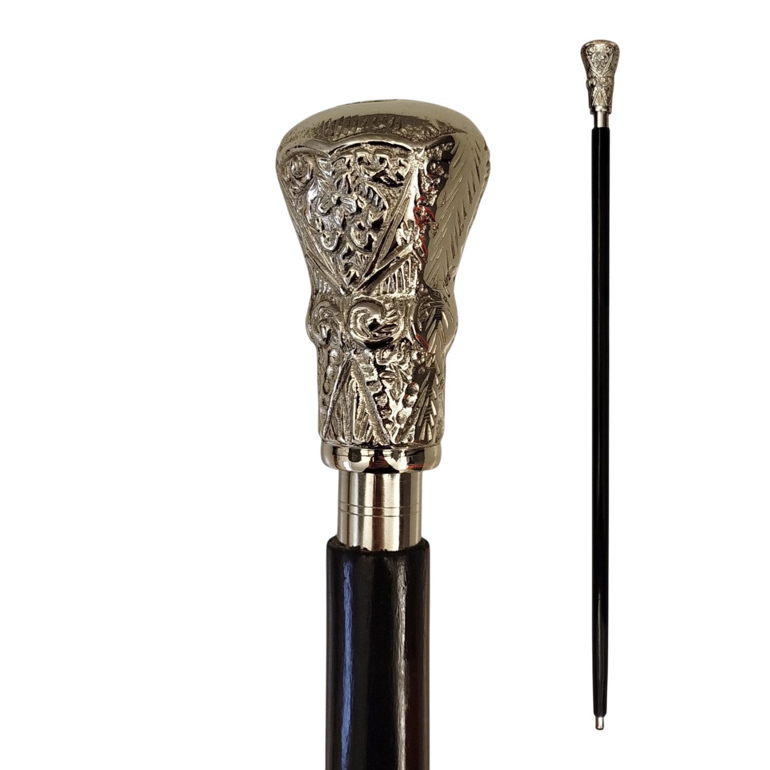 FTWdesign Frackstock Artdeco-Stil Spazierstock aus Holz mit silbernem Griff aus Metall