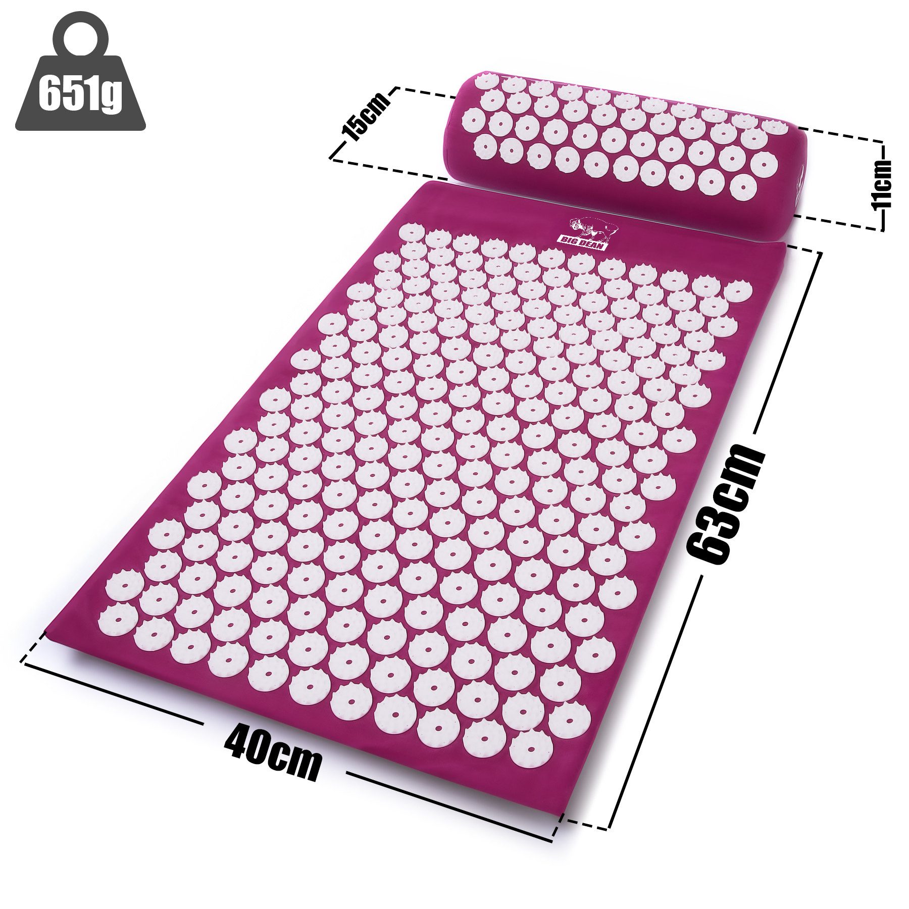 BigDean Akupressurmatte Massagematte mit Kissen & Hülle zur Steigerung des Wohlbefindens (Set, 1-St., Akupressurmatte + Kissen + Hülle), Effektive Schmerzlinderung, Verbesserte Durchblutung, Stressabbau