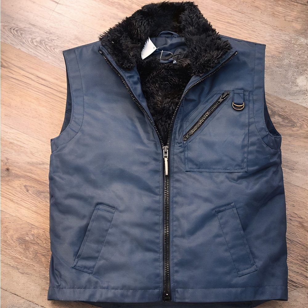 Kaiser24 Arbeitsweste Herren Pilotweste gefüttert warm Outdoor Arbeitsweste Fellkragen Blau – Bild 2 von 5