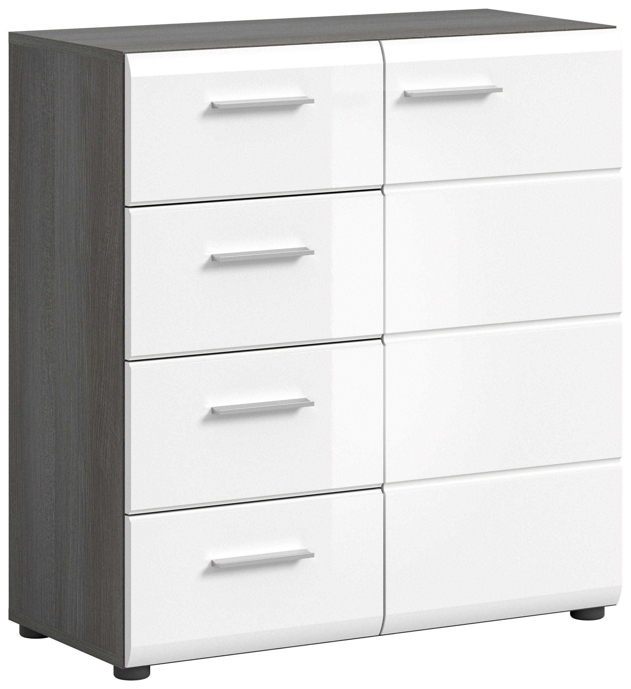 xonox.home Kommode in Rauchsilber / Weiß Hochglanz - 75x85x37cm (BxHxT)