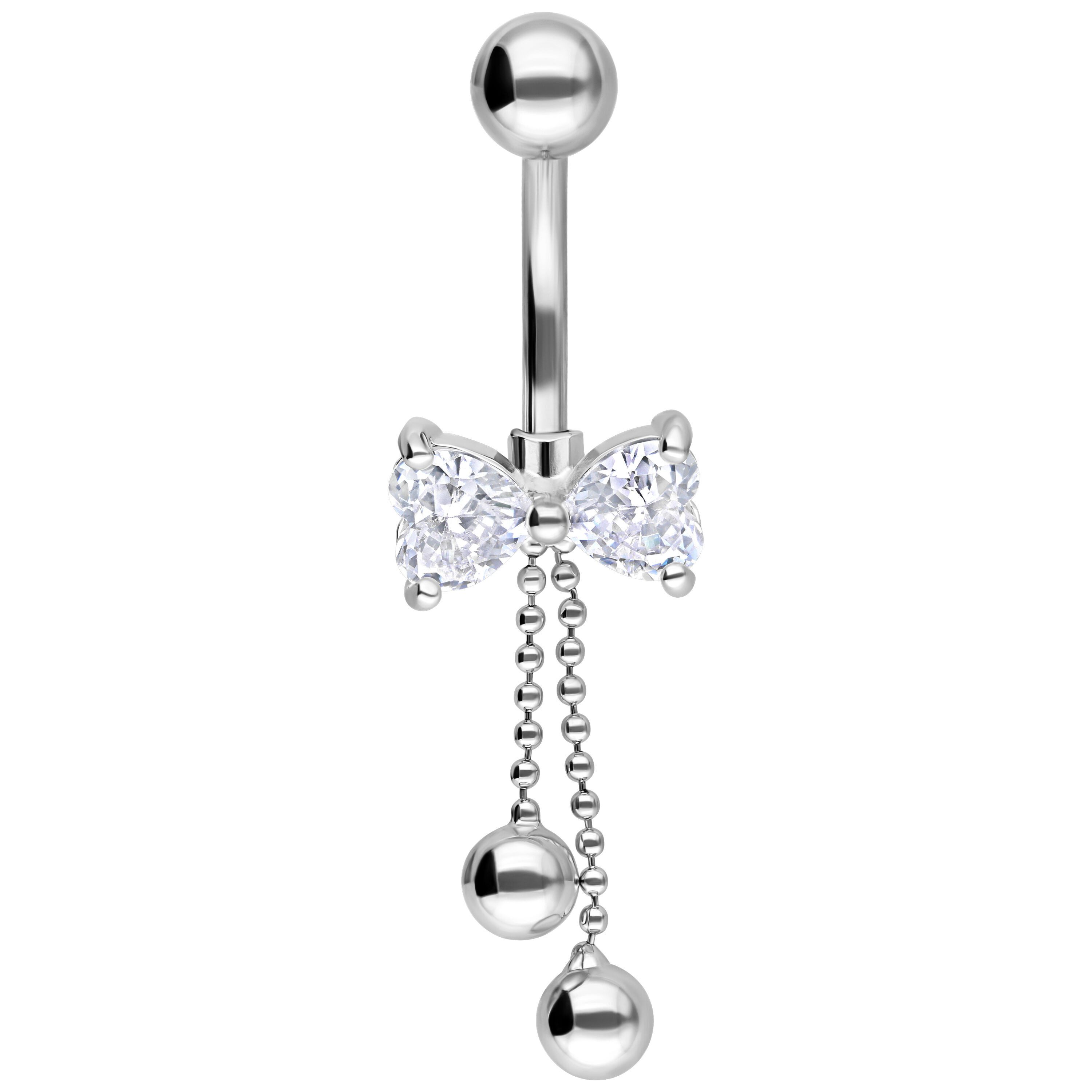 Wildcat Bauchnabelpiercing Jewelled Bow Tie Bananabell für Bauchnabel, Länge: 10,0mm, 1 Stück, Chirurgenstahl 316L - wasserfest, langlebig, hautverträglich