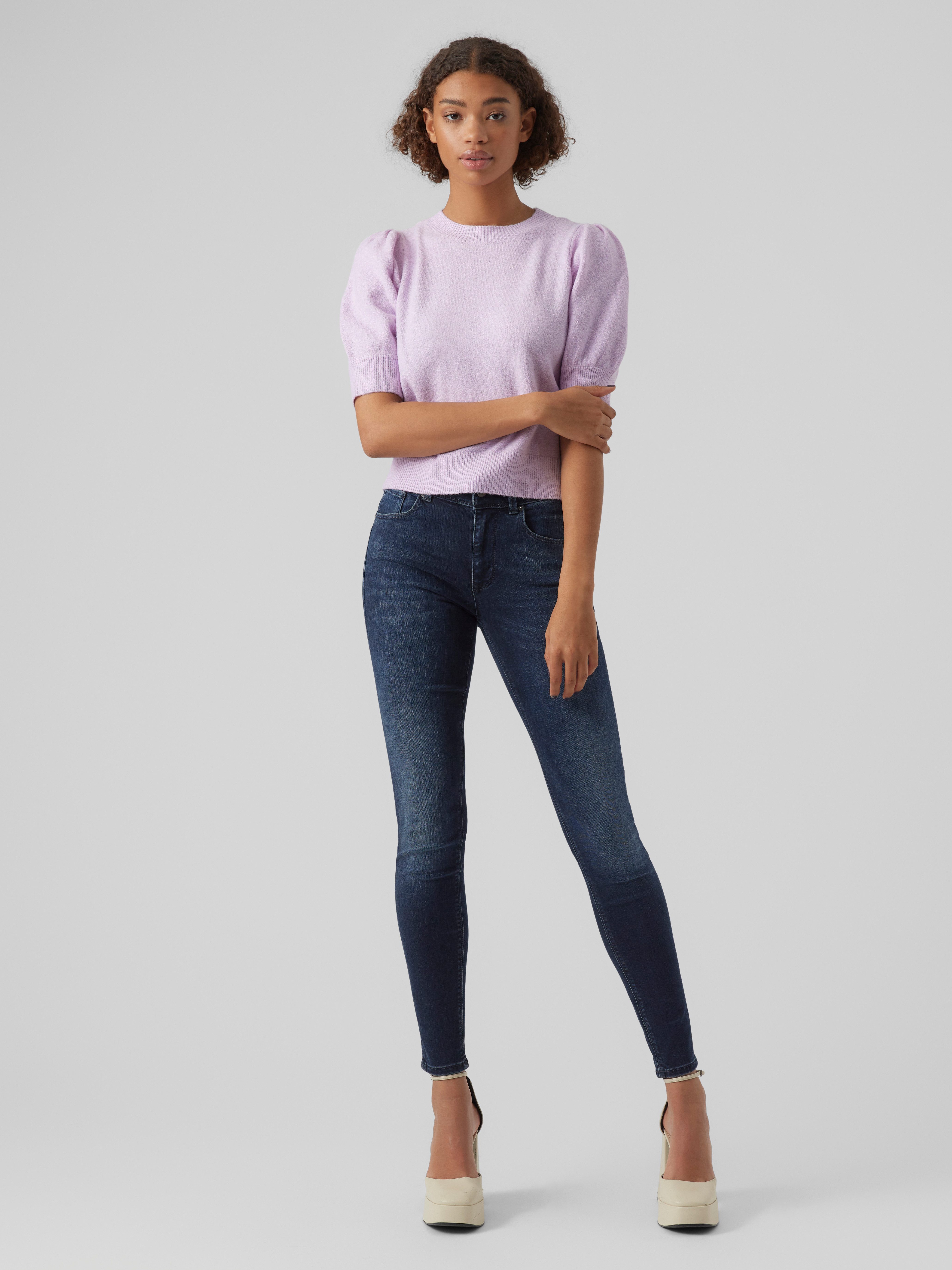 Vero Moda Rundhalspullover VMDOFFY 2/4 O-NECK PULLOVER GA NOOS mit kurzen Puffärmeln