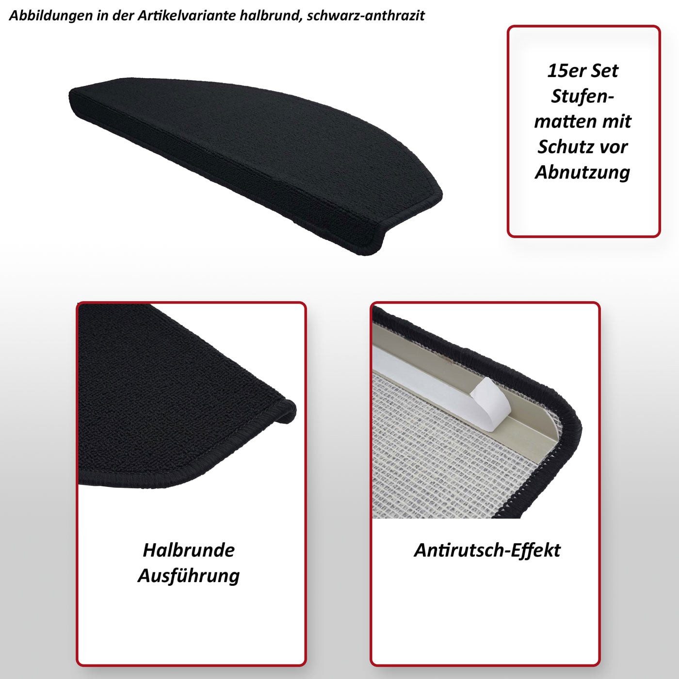 MCW Stufenmatte Stufenmatte MCW-G49, rechteckig, Höhe: 0,5 mm, Kantenverstärkung, Antirutsch-Effekt, Trittschalldämpfung