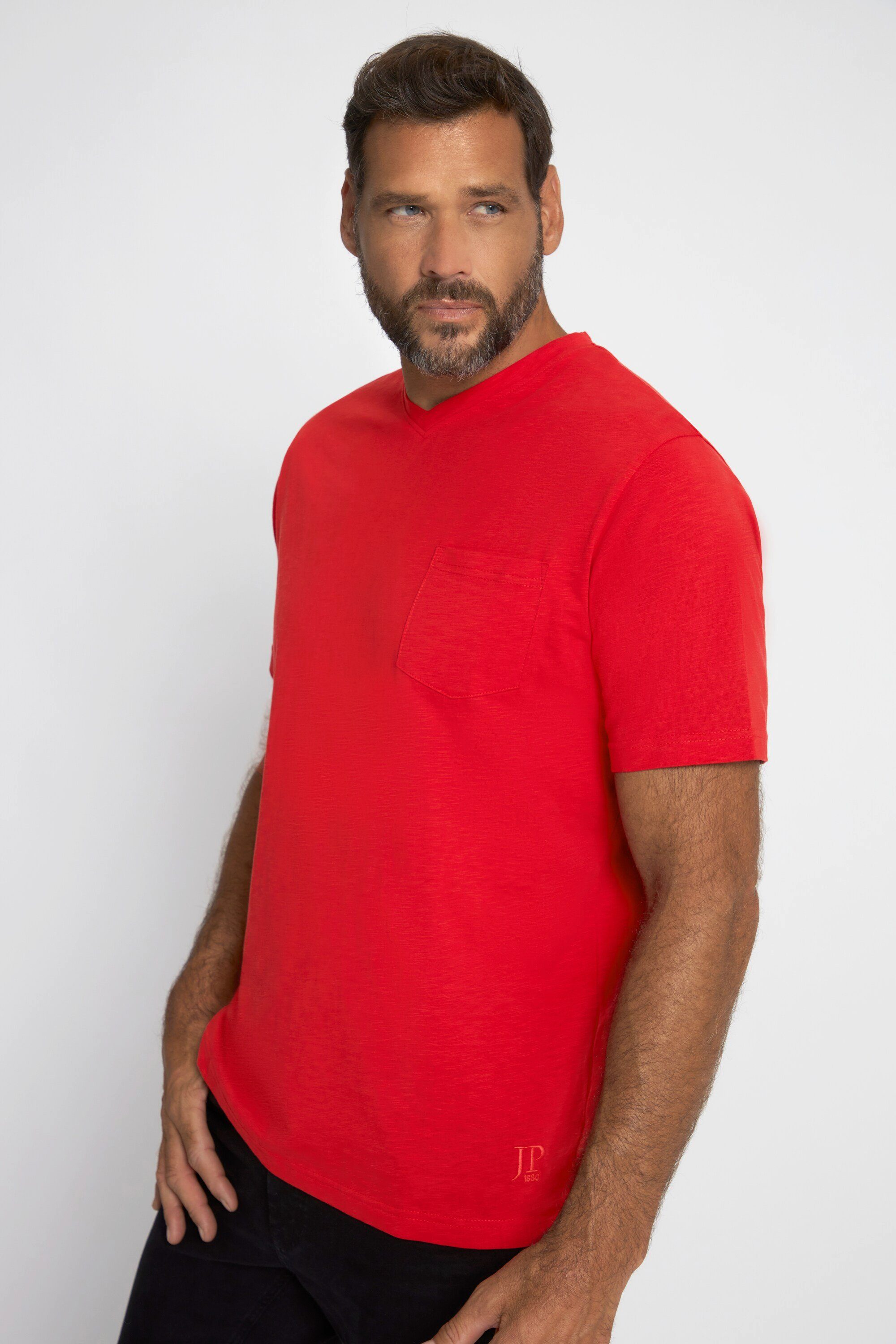 JP1880 T-Shirt T-Shirt Basic Halbarm V-Ausschnitt Flammjersey salsa