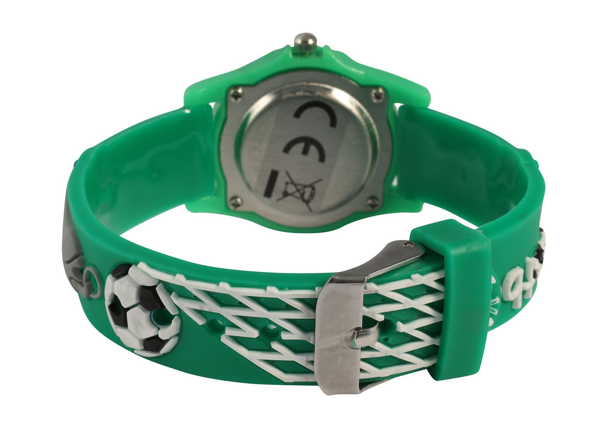 Qbos Quarzuhr mit Silikonband, Motiv Fußball, Ø 28 mm