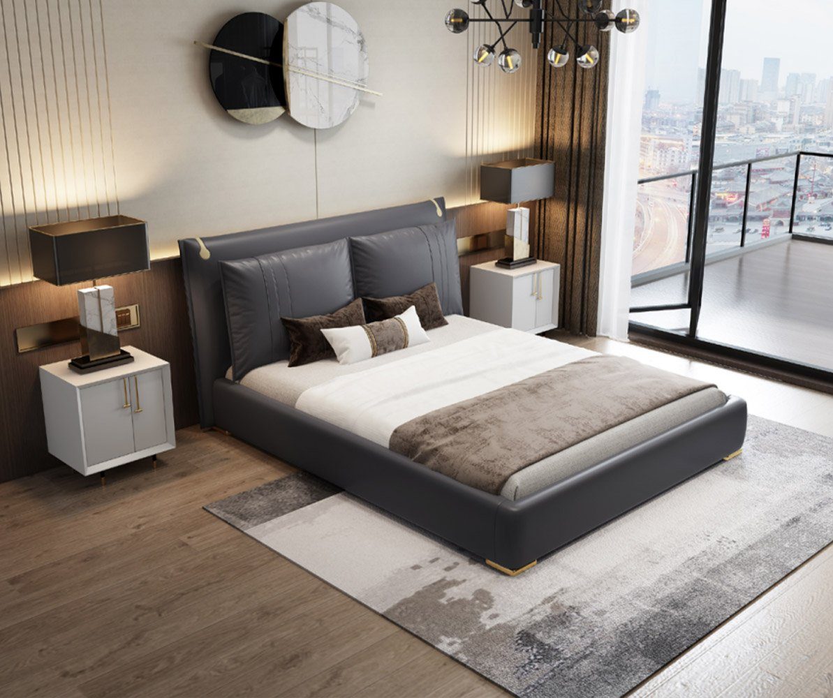 Bett Bettrahmen Made Schlafzimmer JVmoebel Betten In Neu Europe Grau Doppelbett (Bett), Bett Luxus Modern