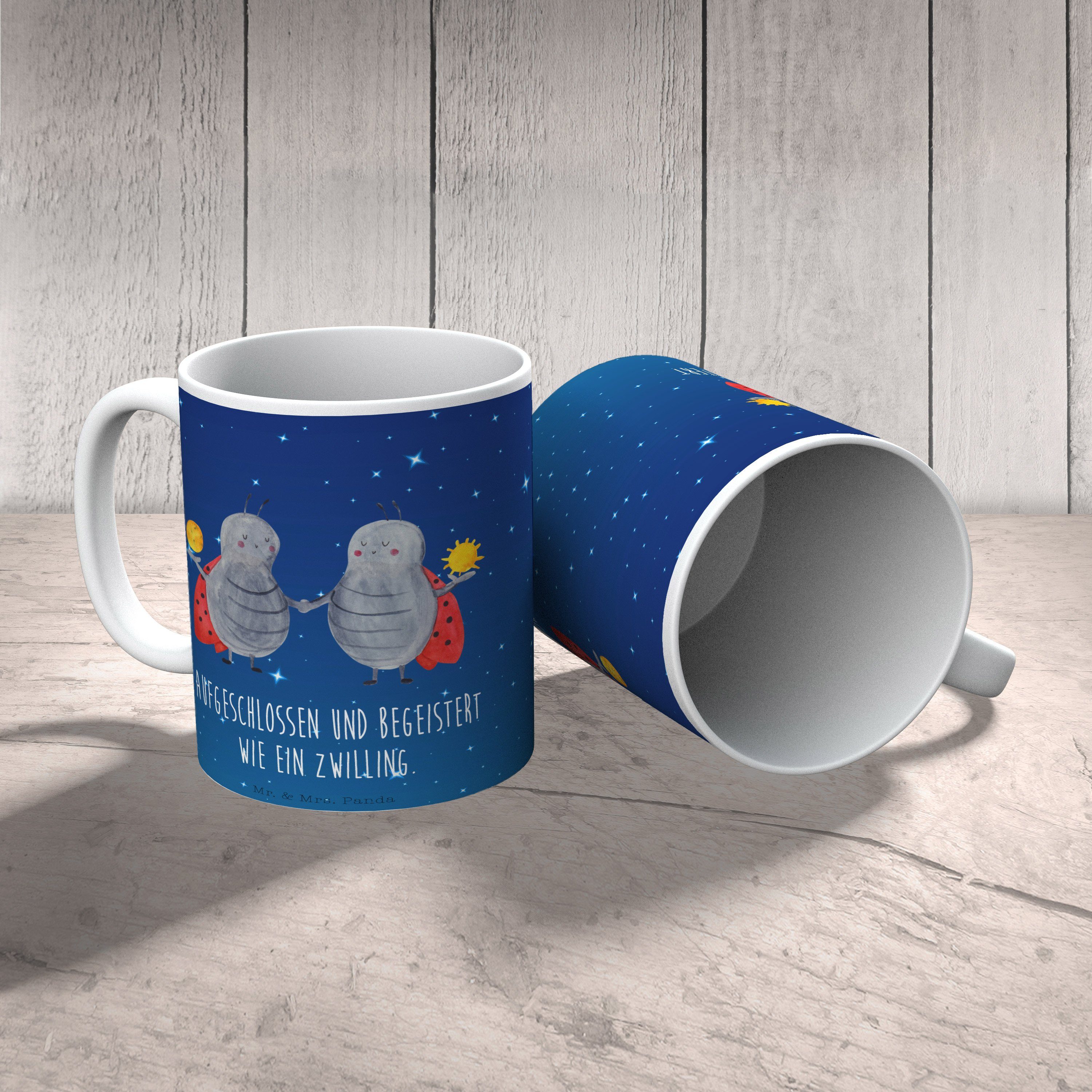 & Büro Blau Sternenhimmel Mrs. Panda Tasse Geschenk, - - Zwilling Tasse, Sternzeichen Keramik Mr. As,