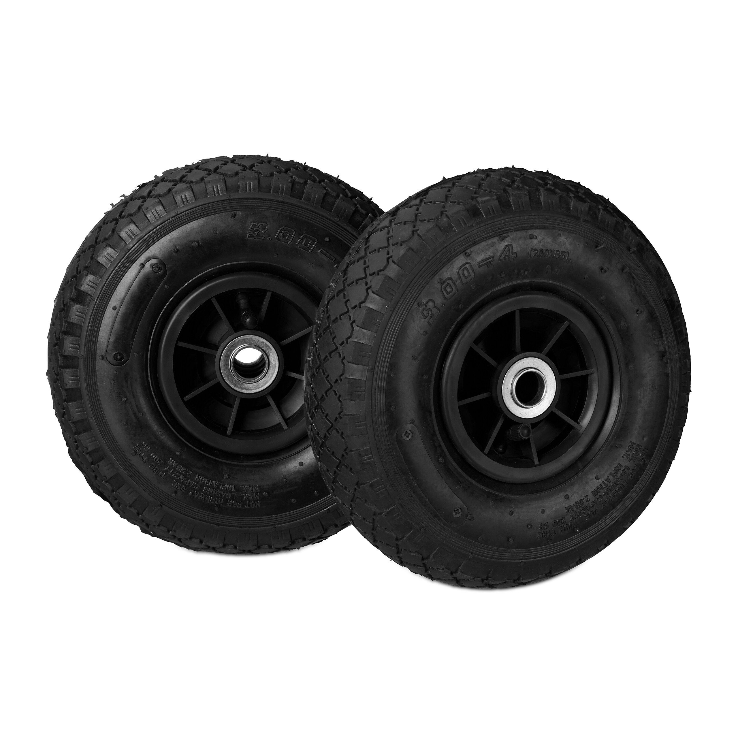 relaxdays Sackkarren-Rad 2er Set Sackkarrenrad 3.00-4 luftbereift, Schwarz-Schwarz