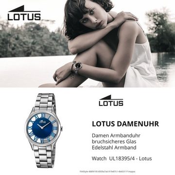 Lotus Quarzuhr Lotus Damen-Armbanduhr silber Analog, (Analoguhr), Damen Armbanduhr rund, Edelstahlarmband silber