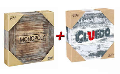 Hasbro Spiel, Brettspiel Monopoly Holz Sonderedition + Cluedo Rustikal