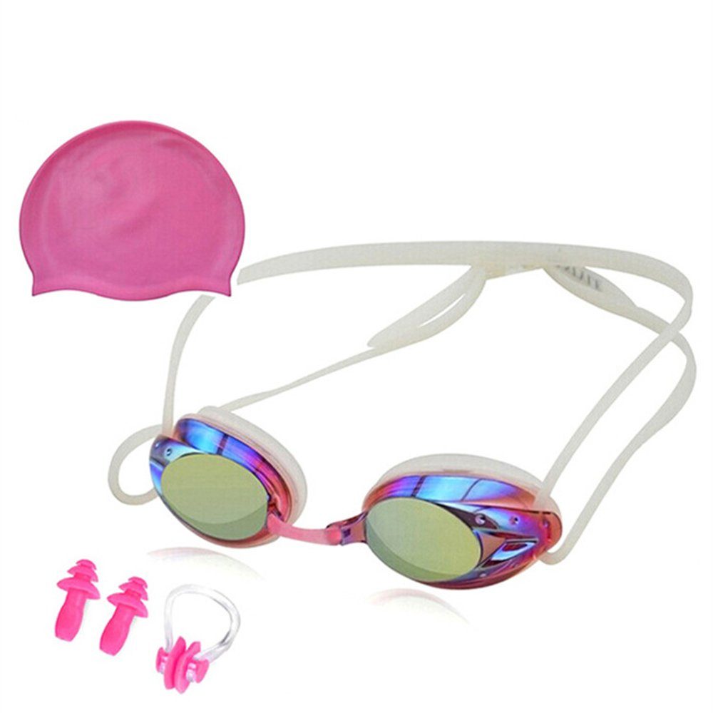 Rouemi Schwimmbrille Schwimmbrille für Männer und Frauen, Schwimmbad-Tauchbrillen-Set HD, (4 Stück) Rosa