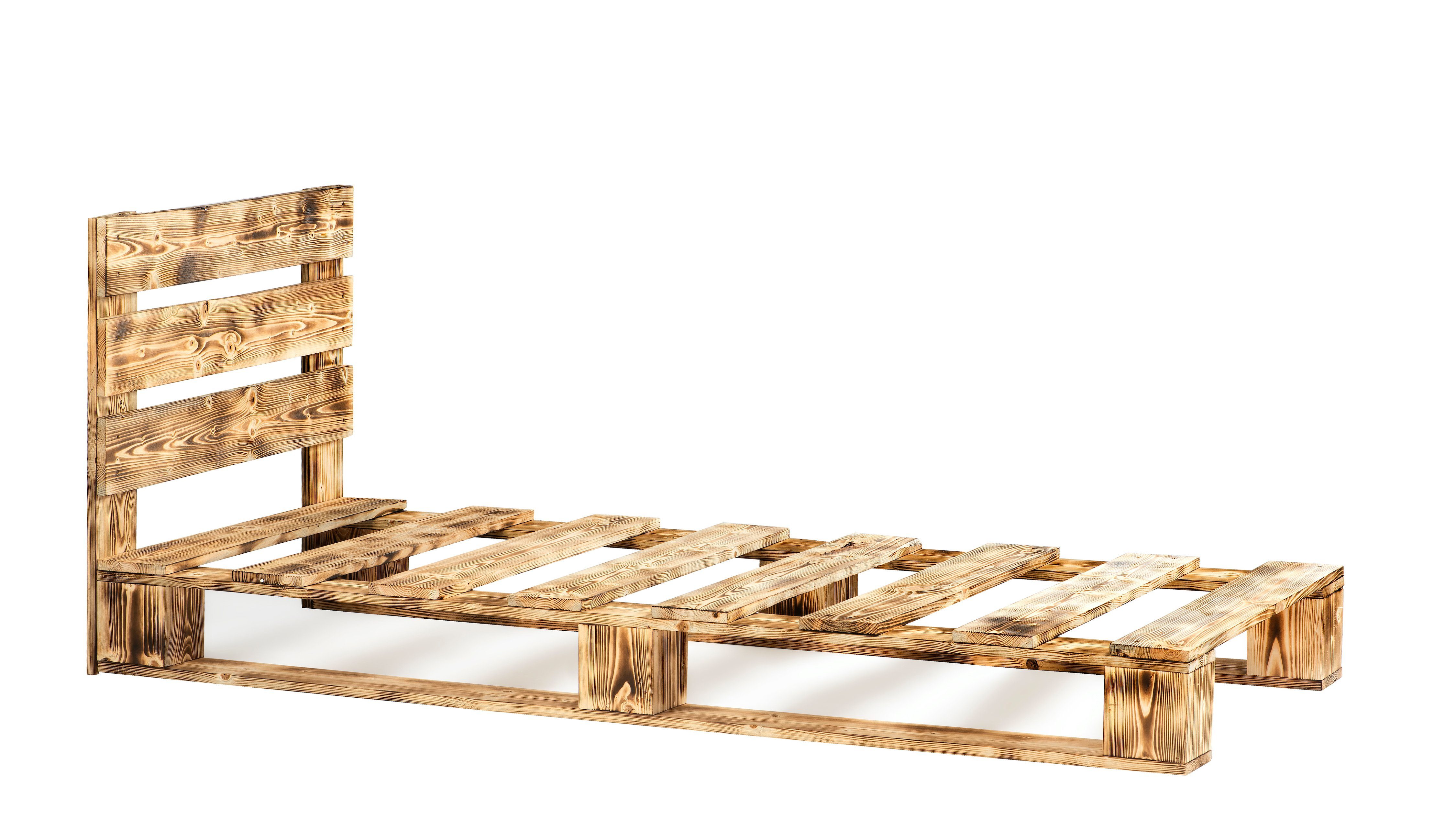 sunnypillow Palettenbett mit Kopfteil Holzbett 80 90 100 120 140 160 180 200 220 240 x 200 cm, 80x200 cm geflammt