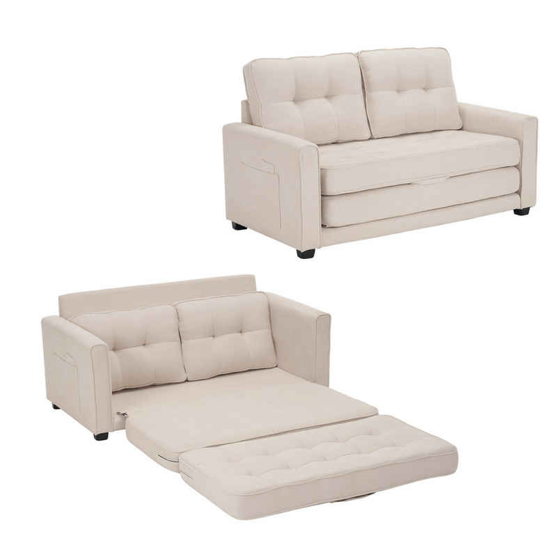 Merax Schlafsofa 3-in-1 Klappbares Couch, Bettsofa, Sofa mit Schlaffunktion, 2-Sitzer, Bodensofa, Liegefläche 127x169cm