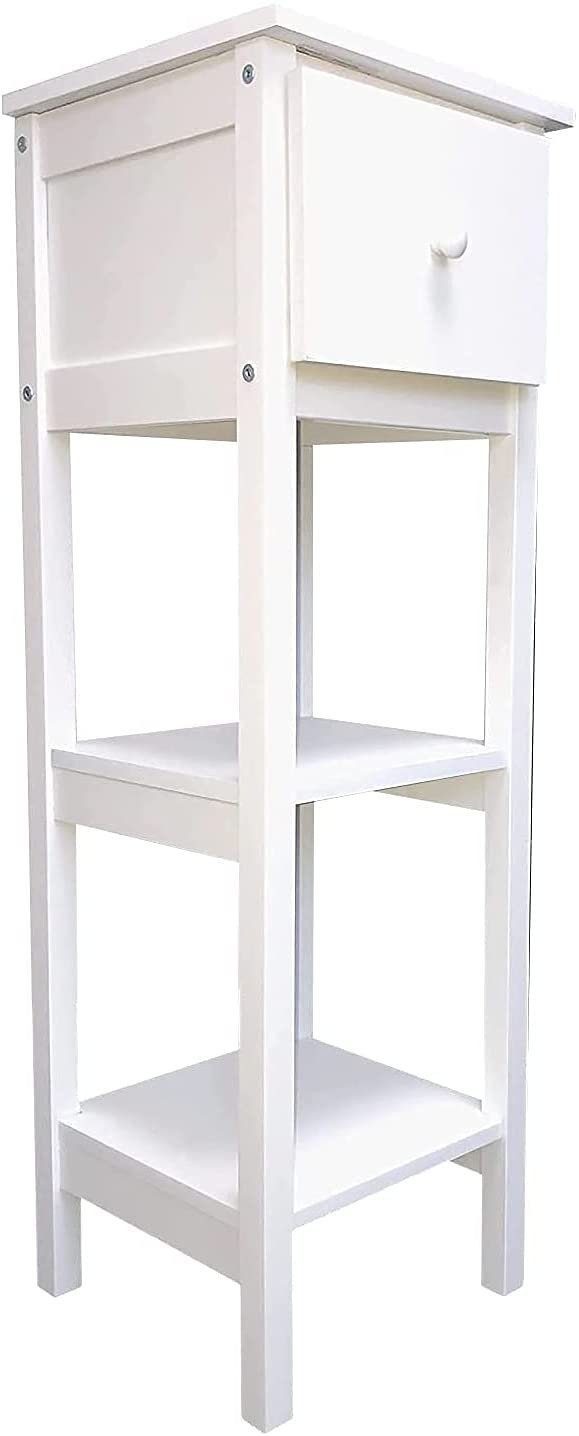 habeig Beistelltisch Badschrank Flurtisch Salontisch Badezimmerschrank Tisch Weiß Schublade, Höhe ca. 100 cm