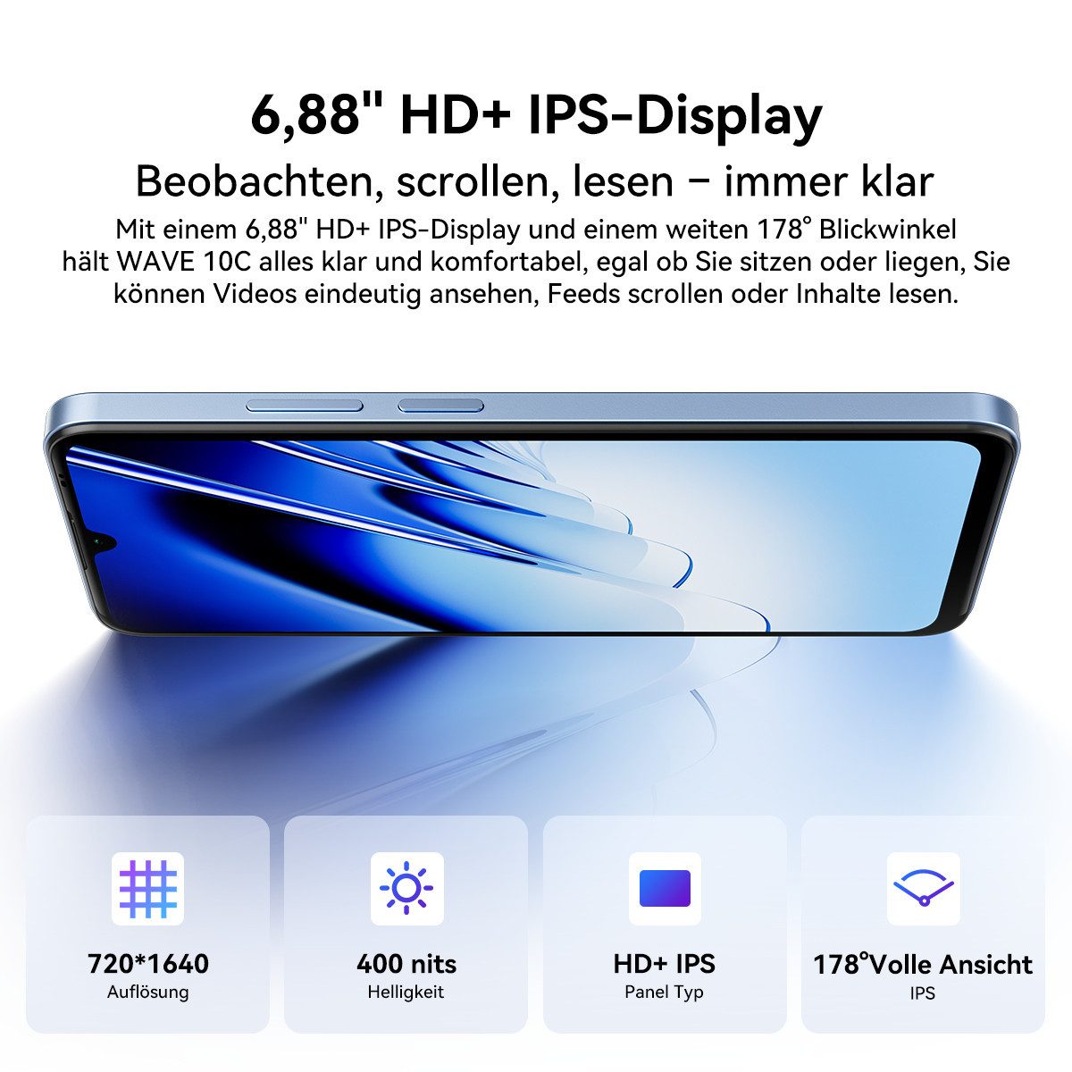 blackview Blackview WAVE10C 128GB Handy incl. R50-Uhr Android 16 Smartphone (6,88 Zoll, 128 GB Speicherplatz, 32 MP Kamera, Dual SIM 4G, Android 16 Outdoor Smar – Bild 2 von 5
