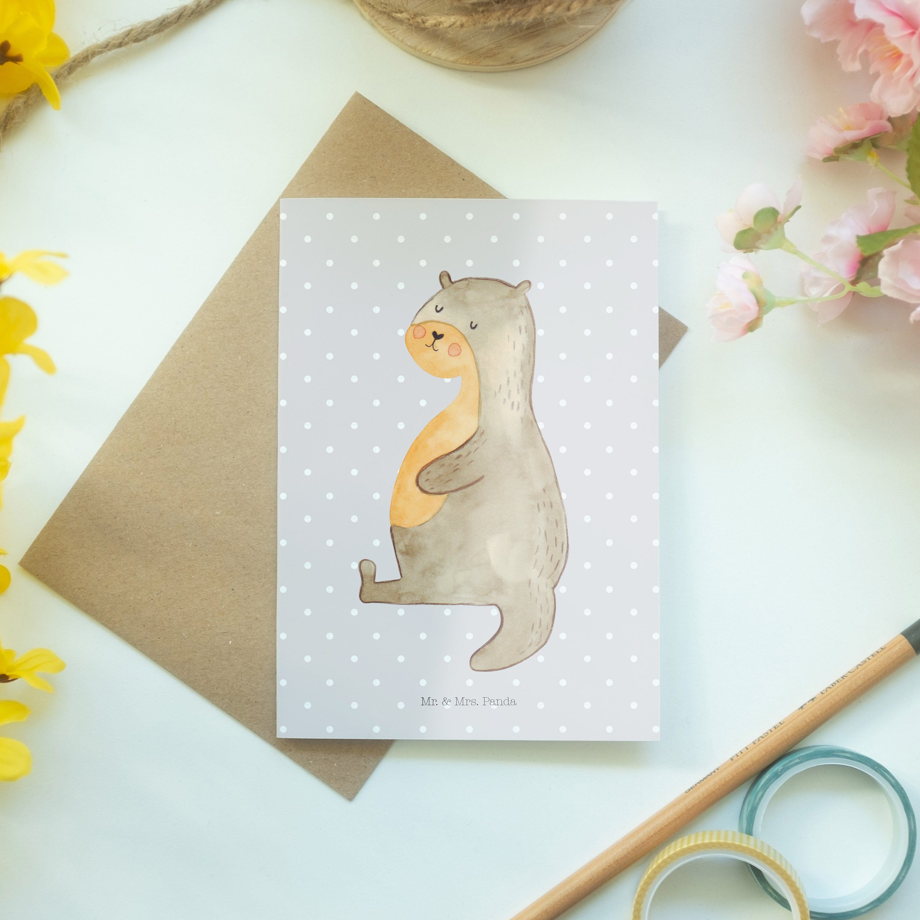 Sp Mrs. Geschenk, Fischotter, & - Grußkarte Otter - Bauch Pastell Panda Hochzeitskarte, Grau Mr.