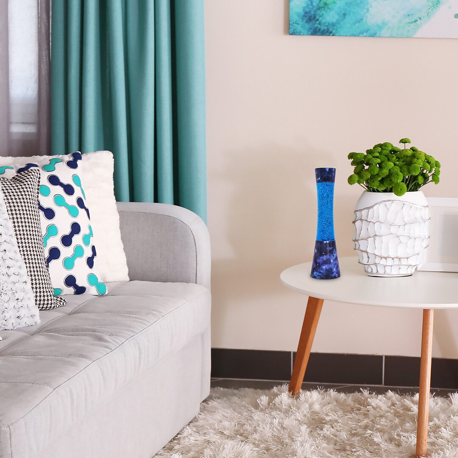 Rabalux Lavalampe Minka dekorative Lampe blau, mit Leuchtmittel, Glitzer-Lampe 39,5cm