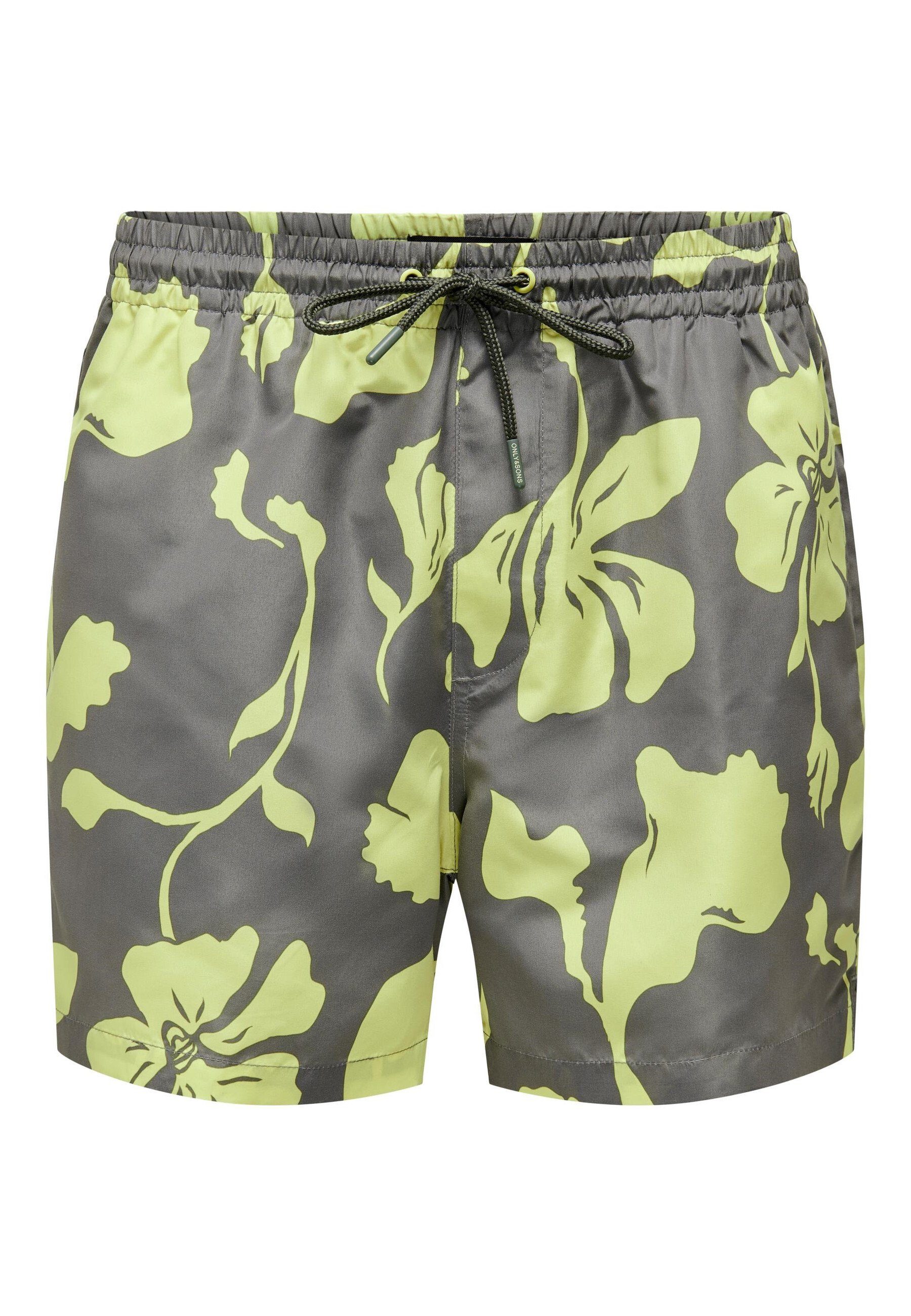 ONLY & SONS Badeshorts grau mit Ted Floral Badeshorts (1-St) Swimshorts Life