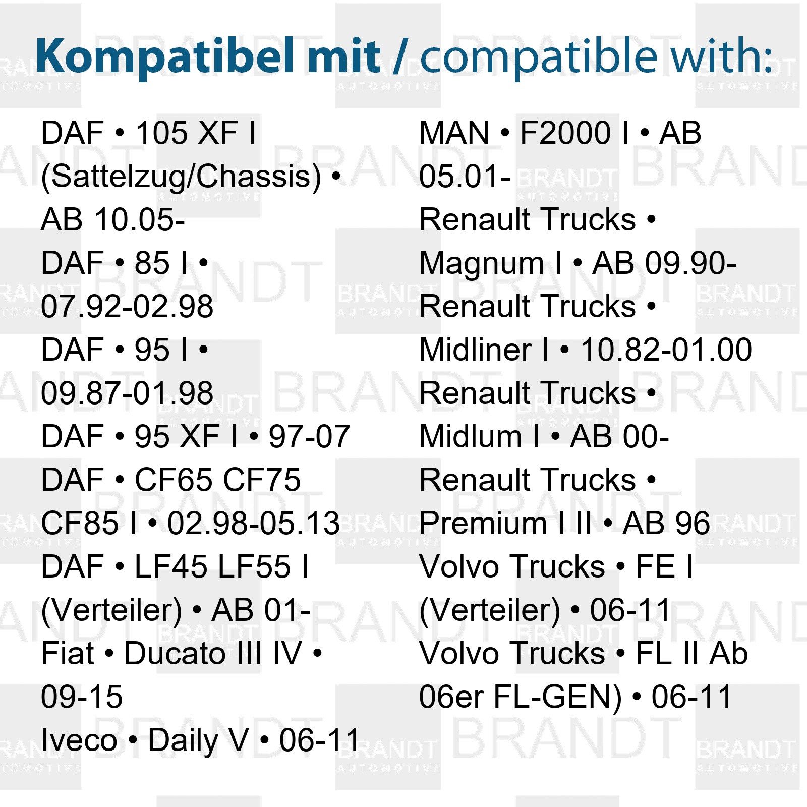 BRANDT AUTOMOTIVE KFZ-Ersatzleuchte KFZ Seitenmarkierungsleuchten LED Seiten Blinker Weiss, für DAF 105 XF I (Sattelzug/Chassis) (AB 10.05); 85 I (07.92-02.9...