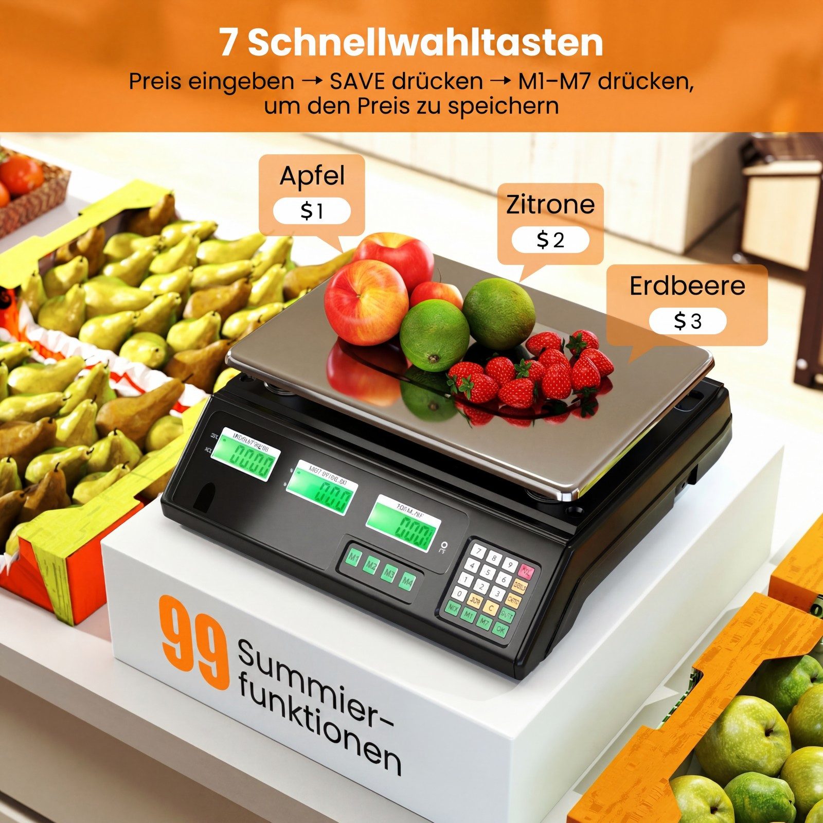COSTWAY Präzisionswaage, 40kg Ladenwaage mit Beidseitigem LCD-Display