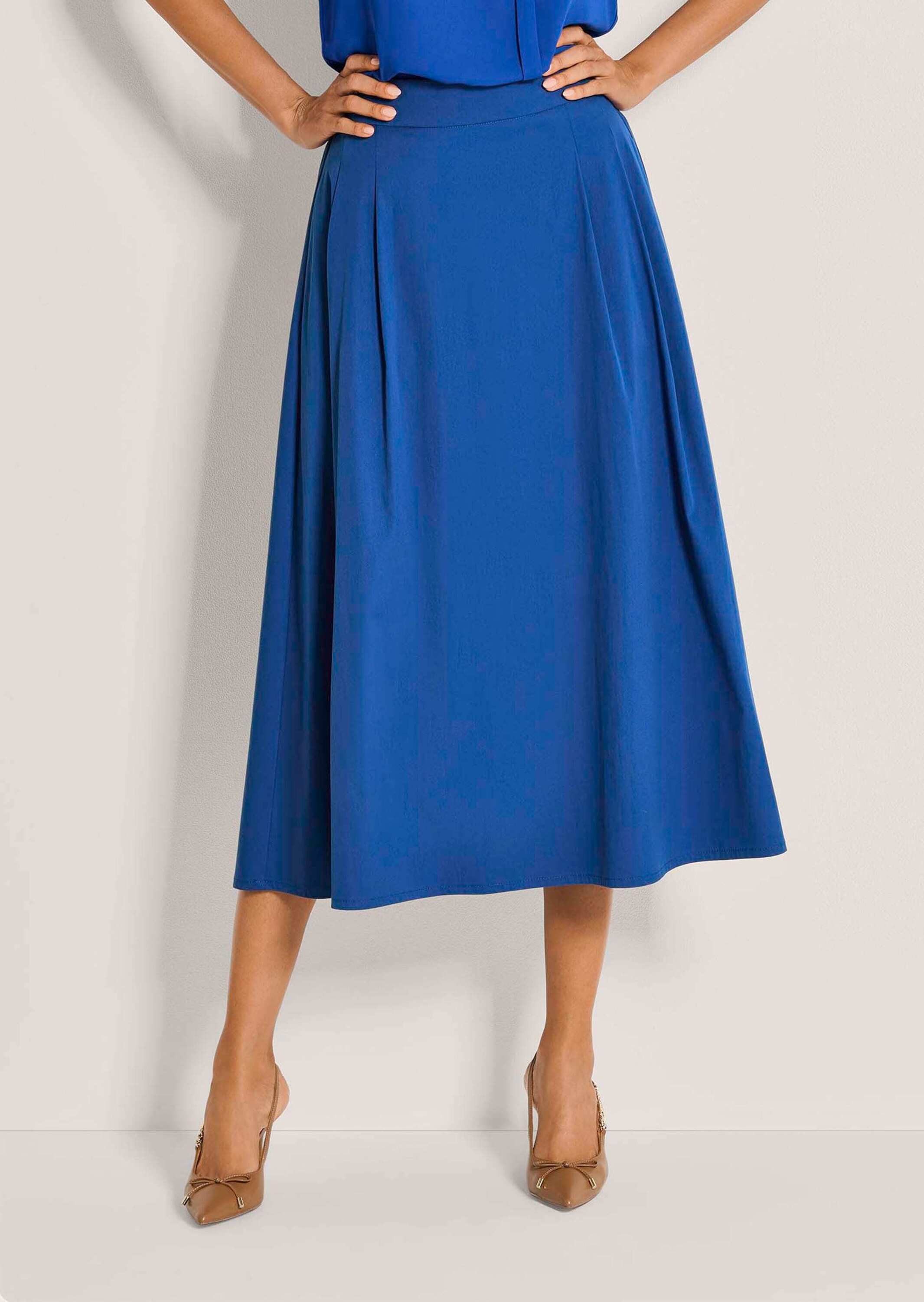 MADELEINE Maxirock Baumwollrock mit Kellerfalten Schlupfrock mit Teildehnbund und Wadenlänge