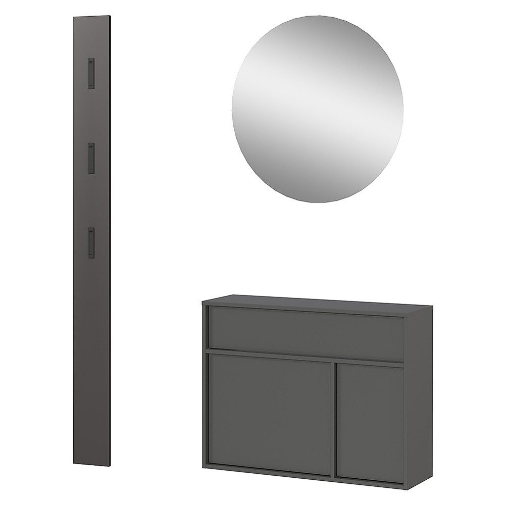 Lomadox Garderoben-Set ALLOA-01, (Spar-Set, 3-St., Garderobenpaneel Spiegel Schuhschrank), Dielenmöbel in graphit mit Spiegel, geringe Tiefe (25 cm)