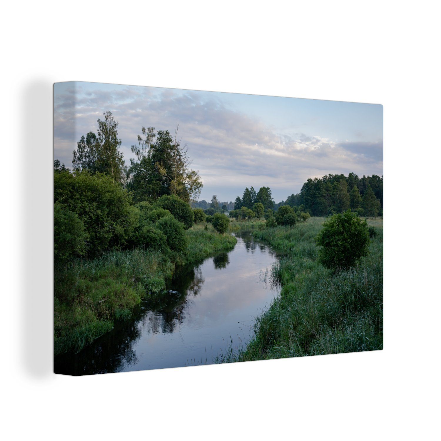 OneMillionCanvasses® Leinwandbild Der Fluss Narewka in der Nähe des Białowieża-Waldes in Polen, (1 St), Wandbild Leinwandbilder, Aufhängefertig, Wanddeko, 30x20 cm