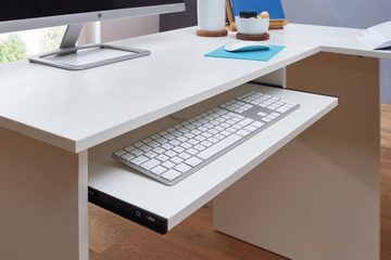 tinkaro Schreibtisch BRIT Holz Eckschreibtisch Weiß Schreibtischkombination eckig