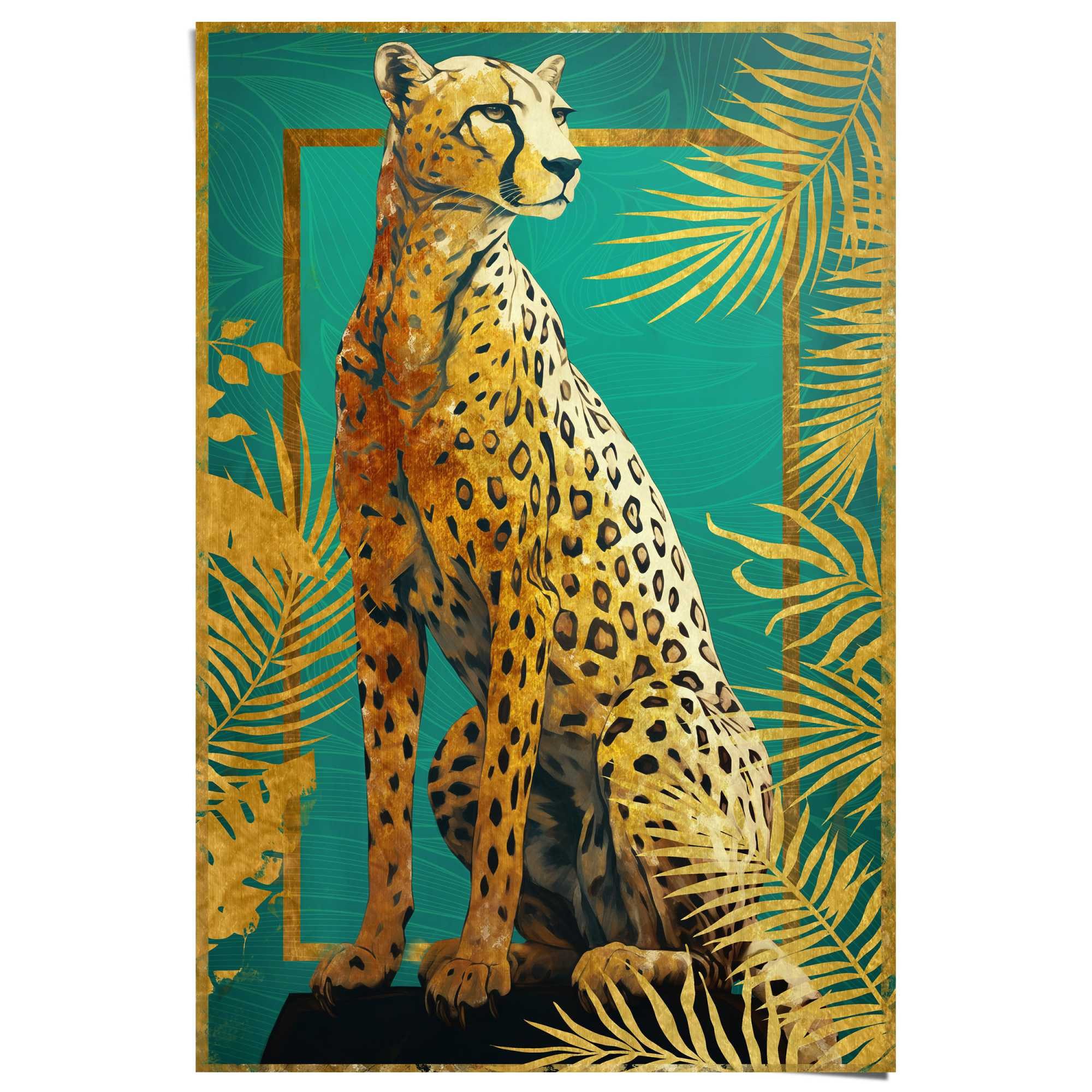 Reinders! Poster Cheetah Pose, Teenager Zimmer - Gold - 150 gr. Papier - Tiere - 61x91,5 cm