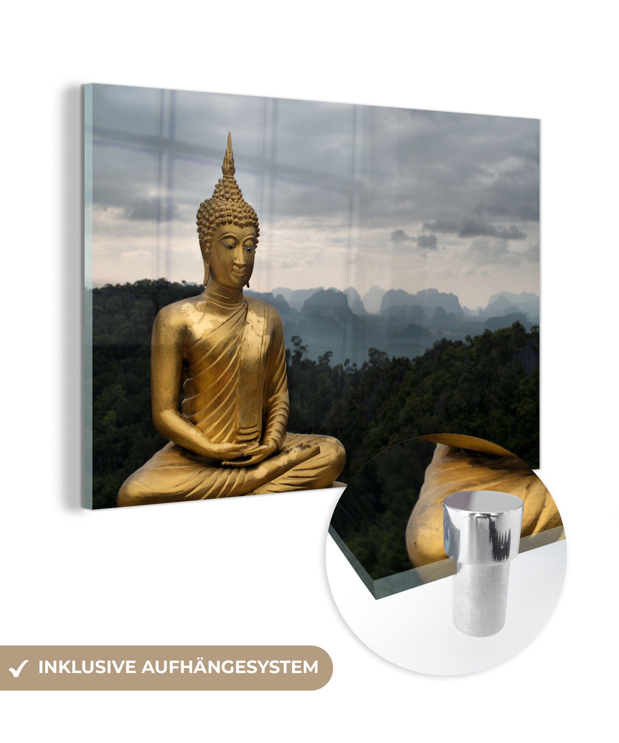 MuchoWow Acrylglasbild Buddha mit bewölktem Himmel, (1 St), Acrylglasbilder Wohnzimmer & Schlafzimmer