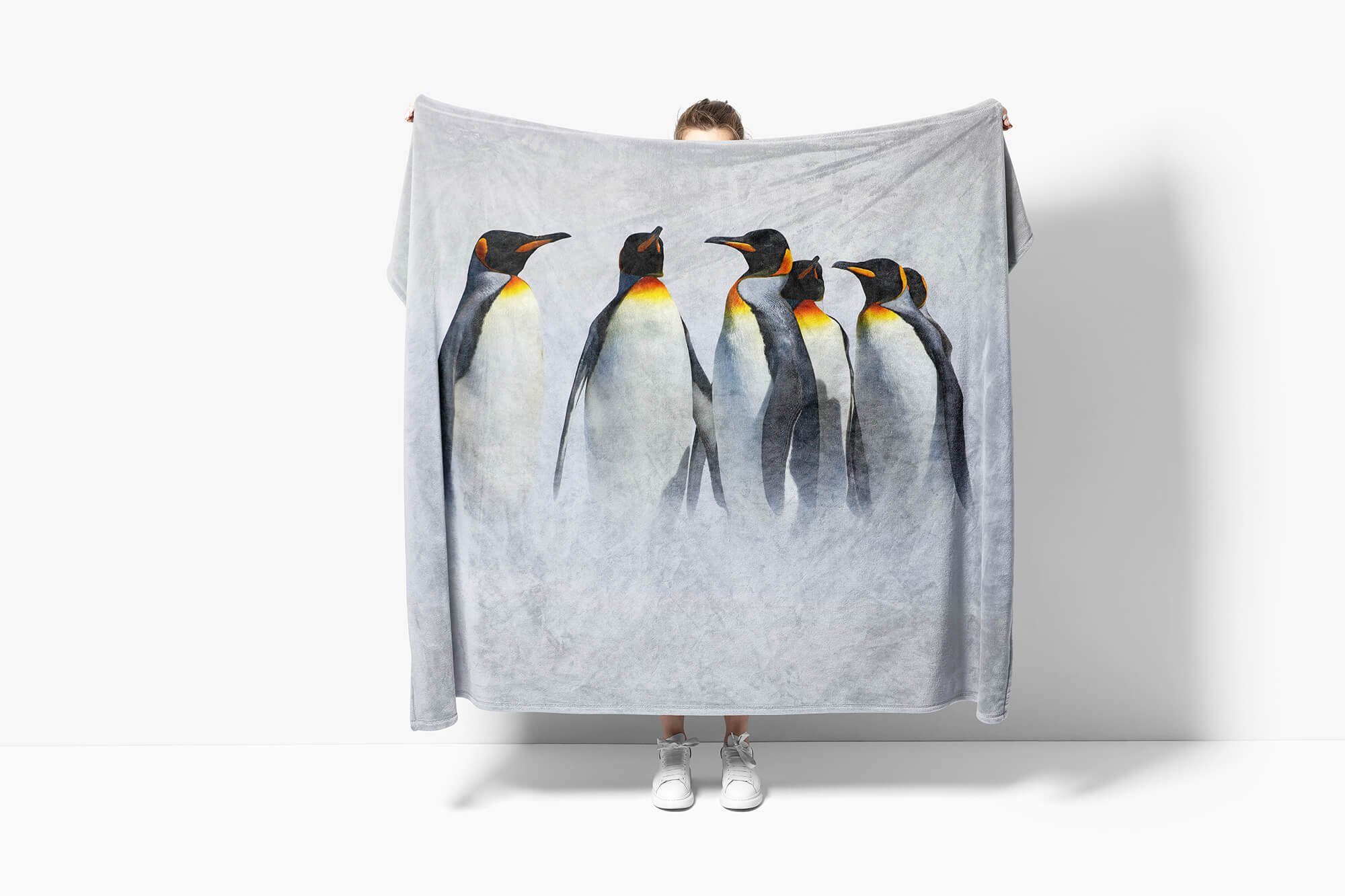 Handtücher Handtuch Strandhandtuch Saunatuch Kuscheldecke mit Tiermotiv Pinguine Kaiserpin, Baumwolle-Polyester-Mix (1-St), Handtuch