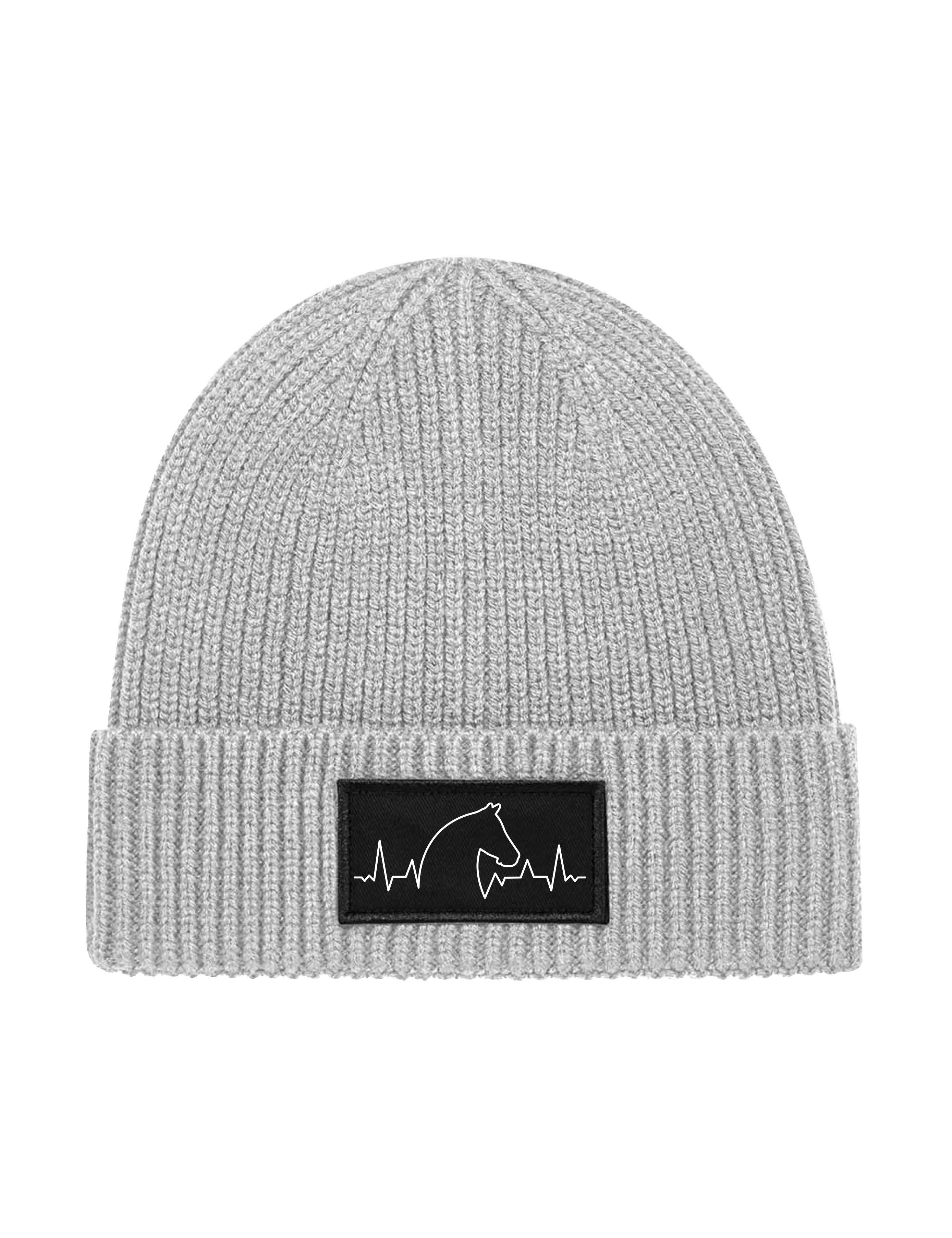 Youth Designz Beanie Unisex Strick Beanie Mütze mit Heartbeat Pferd Aufdruck Geschenk Stahl mit lustigen Print für Damen und Herren