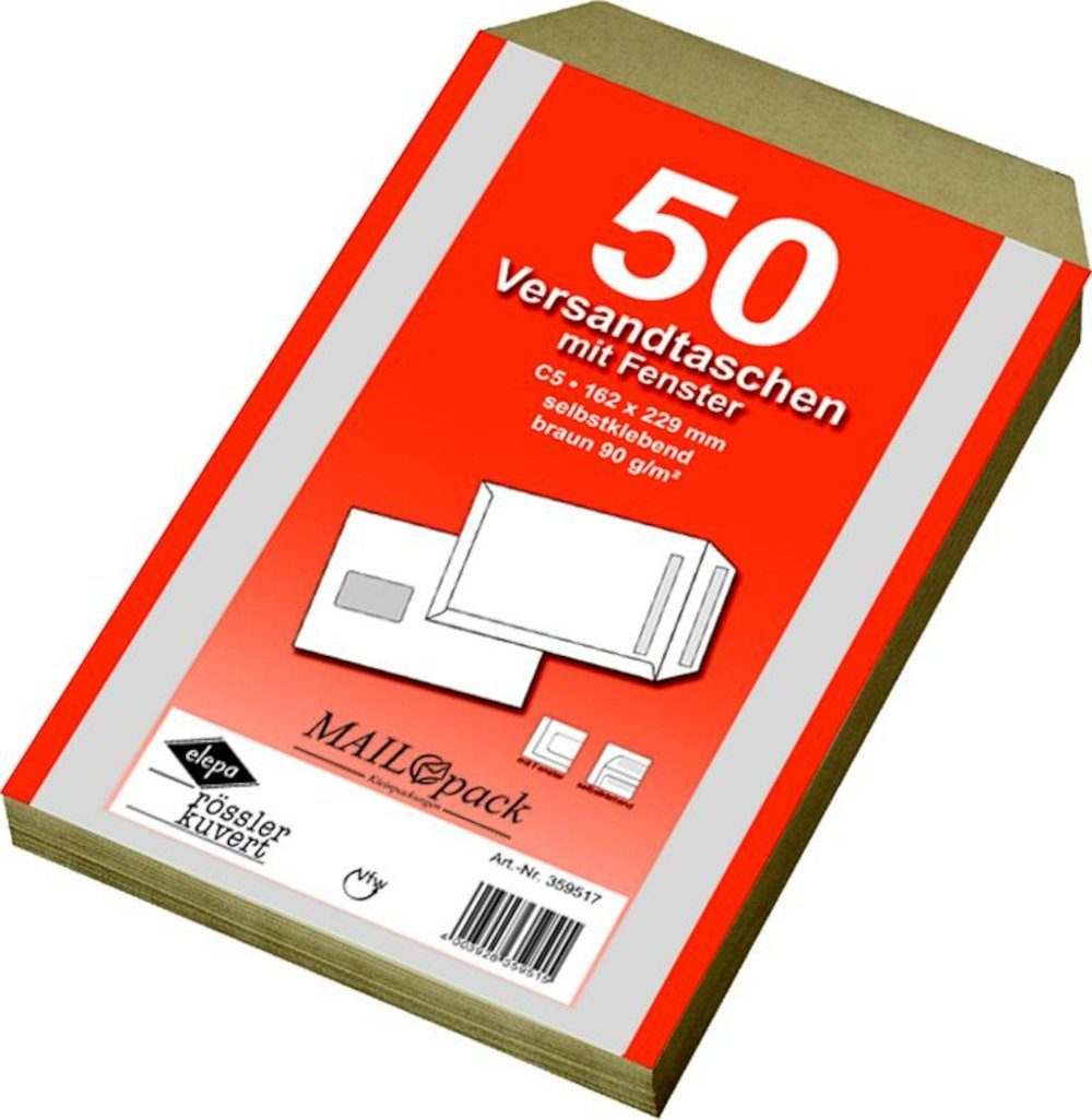 mayer-network GmbH Versandtasche 100 (2x 50) Mailpack® Versandtaschen C5 braun mit Fenster