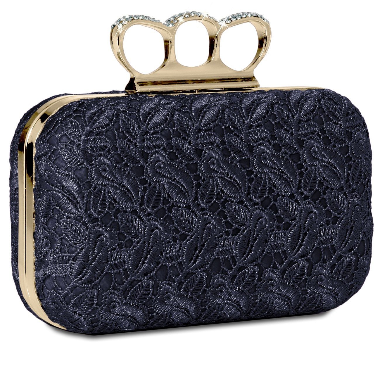 Caspar Clutch TA290 Damen Schlagring Box Clutch Abendtasche mit Stoff Häkel Spitze