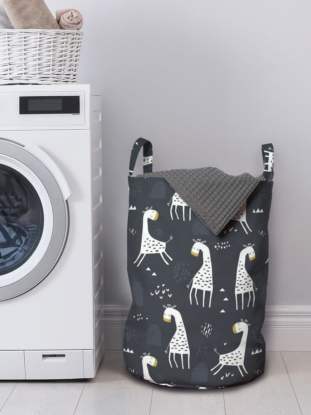 Einfache Wäschesäckchen Waschsalons, Griffen skandinavisch Karikatur-Giraffe mit für Kordelzugverschluss Abakuhaus Wäschekorb