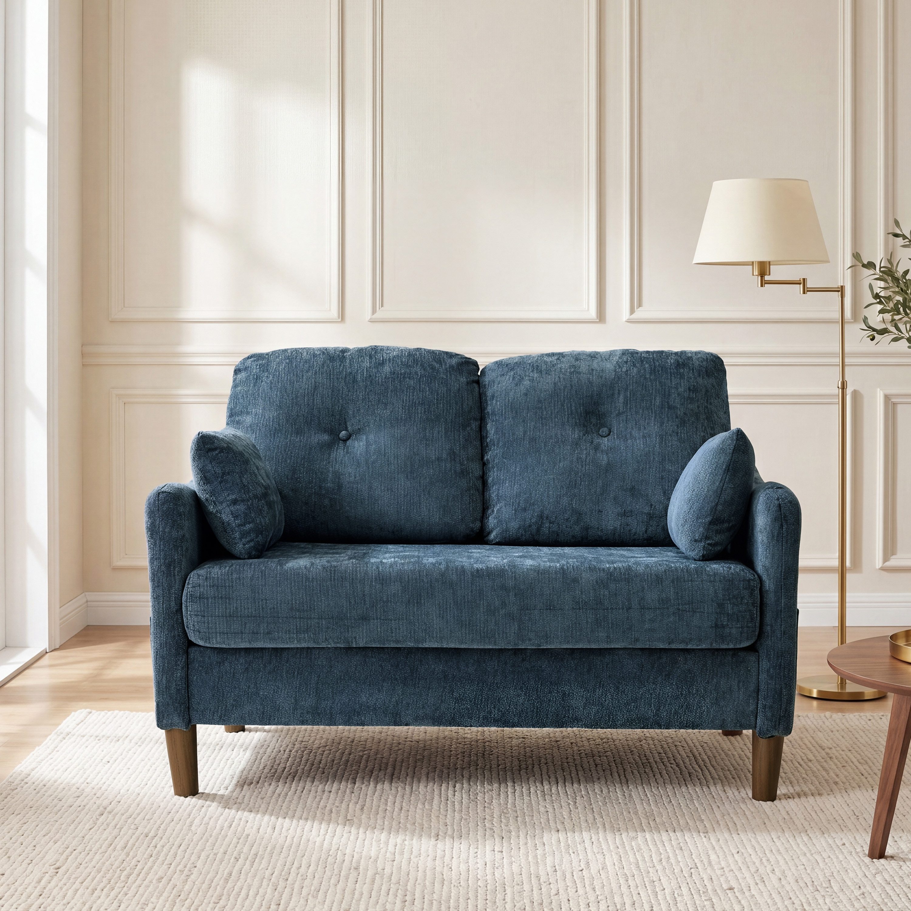 Vipbear 2-Sitzer Zweisitzer Sofa Chenille, 2-Sitzer Couch mit Kissen, 1 Teile, für Wohnzimmer, blau