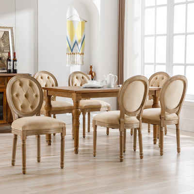 Merax Polsterstuhl mit runden Rückenlehnen und Beinen aus Gummiholz (6 St), Esszimmerstühle aus Samt, Knopfdesign Medaillon Stuhl