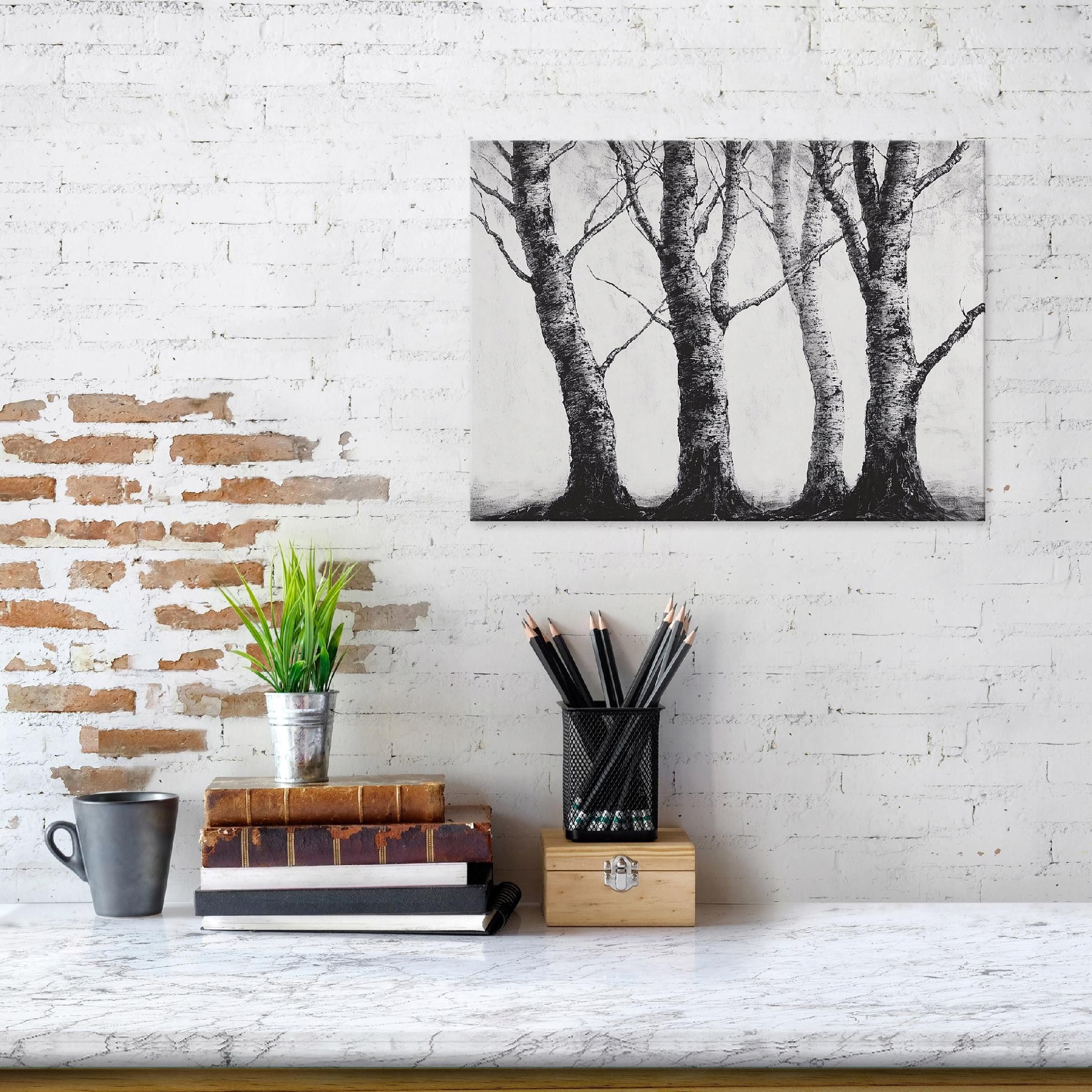Wallarena Leinwandbild Wald Bäume - Grau - Modern - Wohnzimmer, Wald, 40x30x2cm