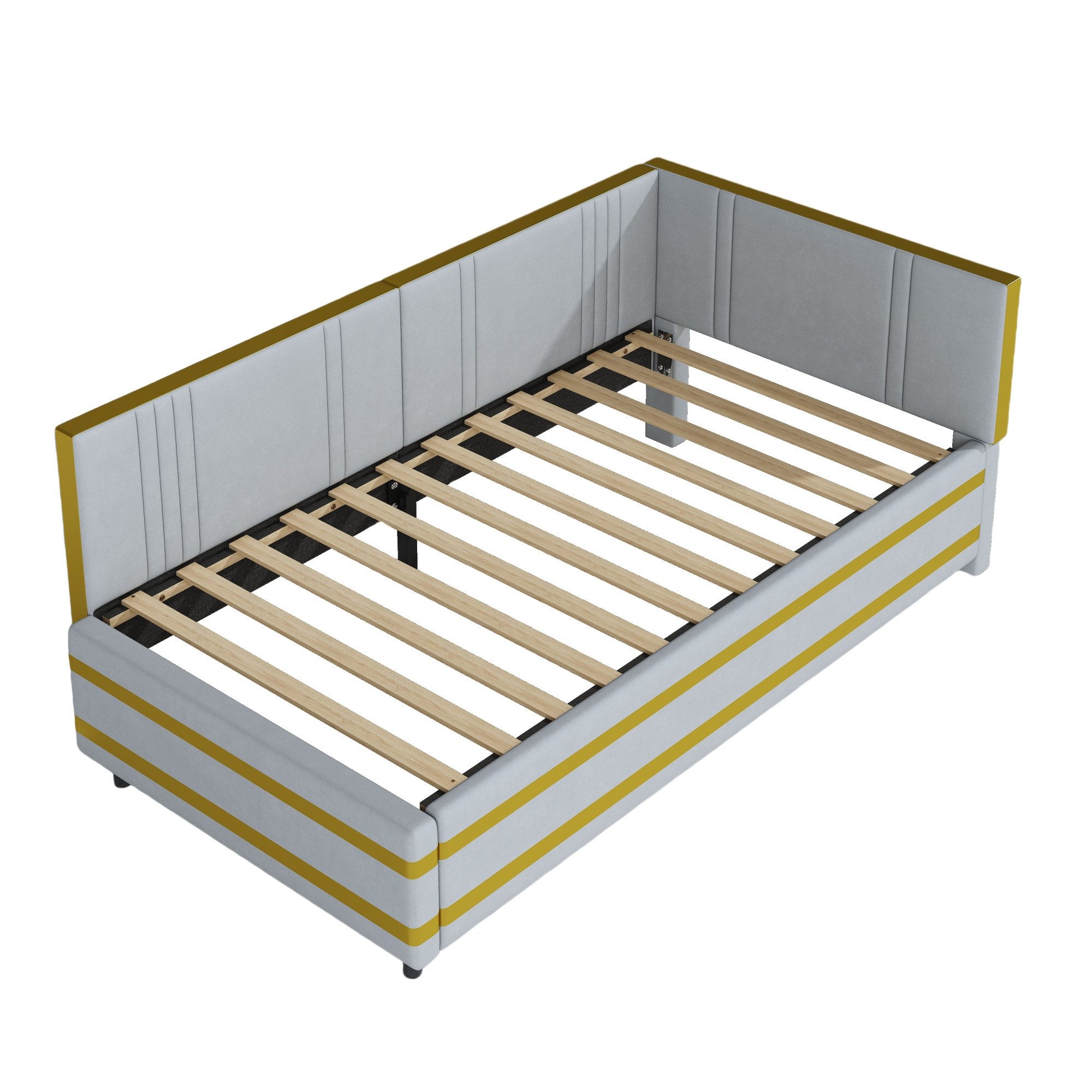 BlingBin Daybett Polsterbett Schlafsofa 90x200 cm Sofabett (1er Set, 1 tlg), Multifunktionsbett mit Lattenrost Hautfreundlicher Samtstoff Grau